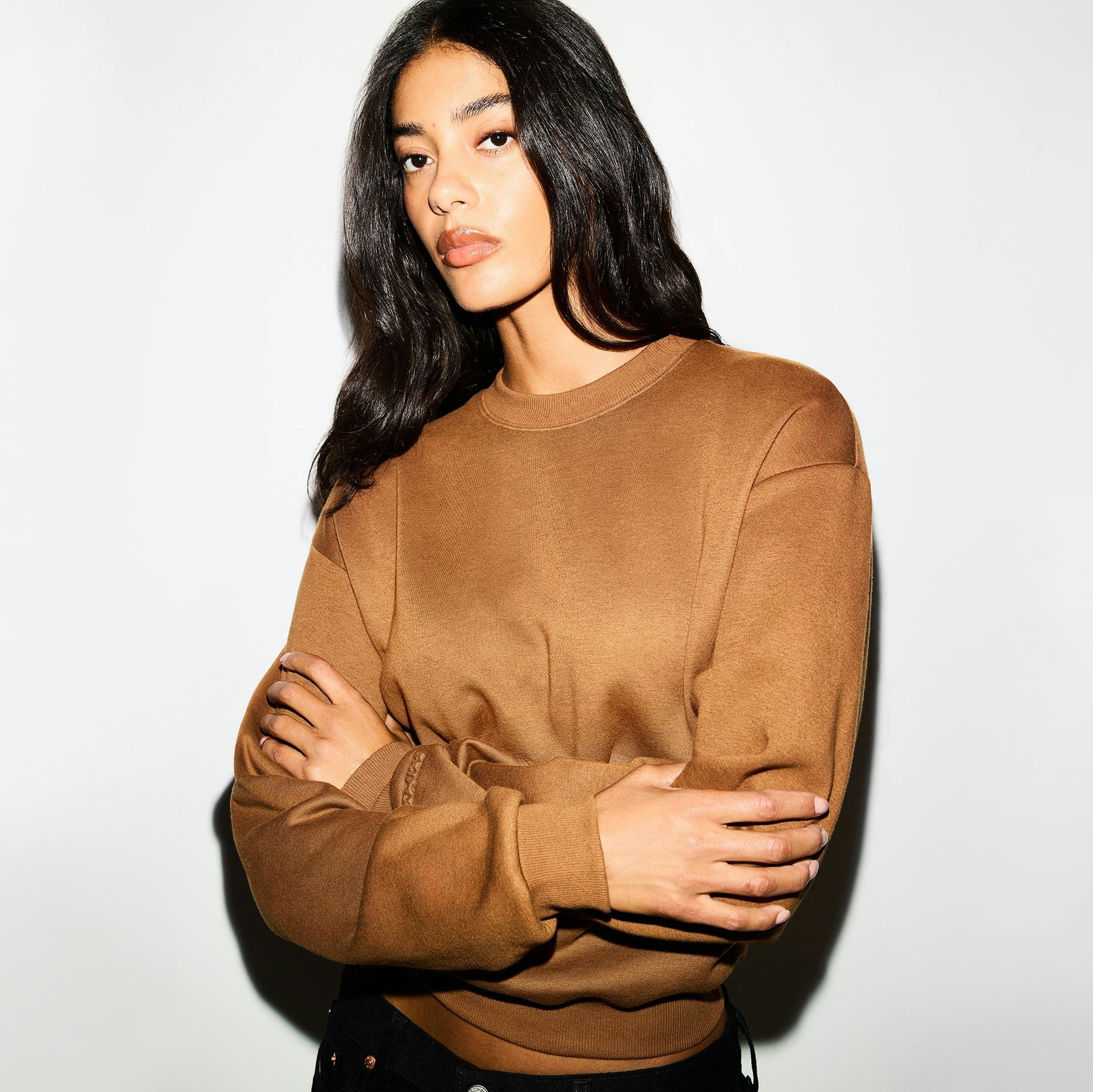 Skims Cotton Fleece Classic Crewneck Bison