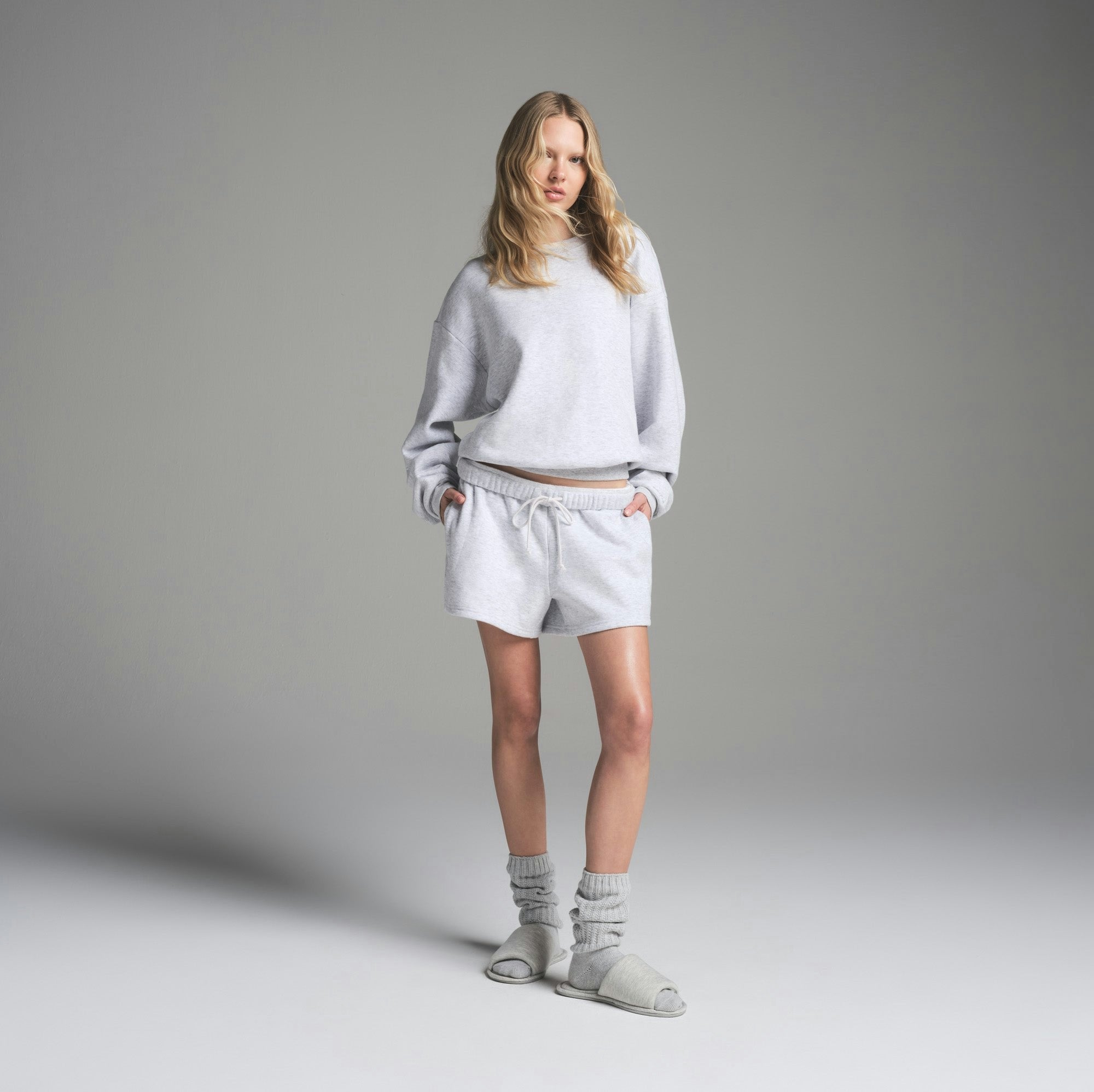 Skims Cotton Fleece Classic Crewneck Light Heather Grey