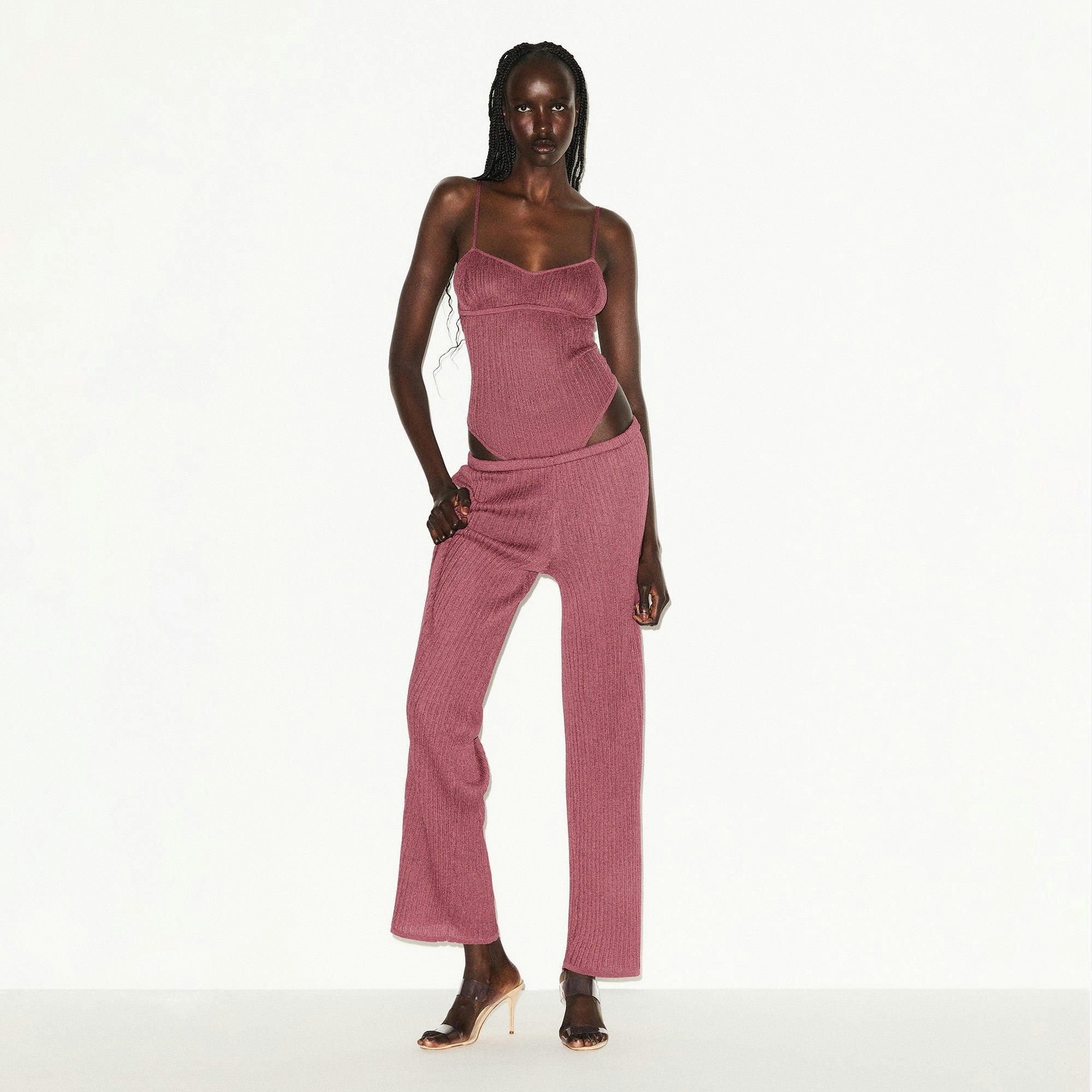 Skims Sheer Knit Straight Leg Pant Beet