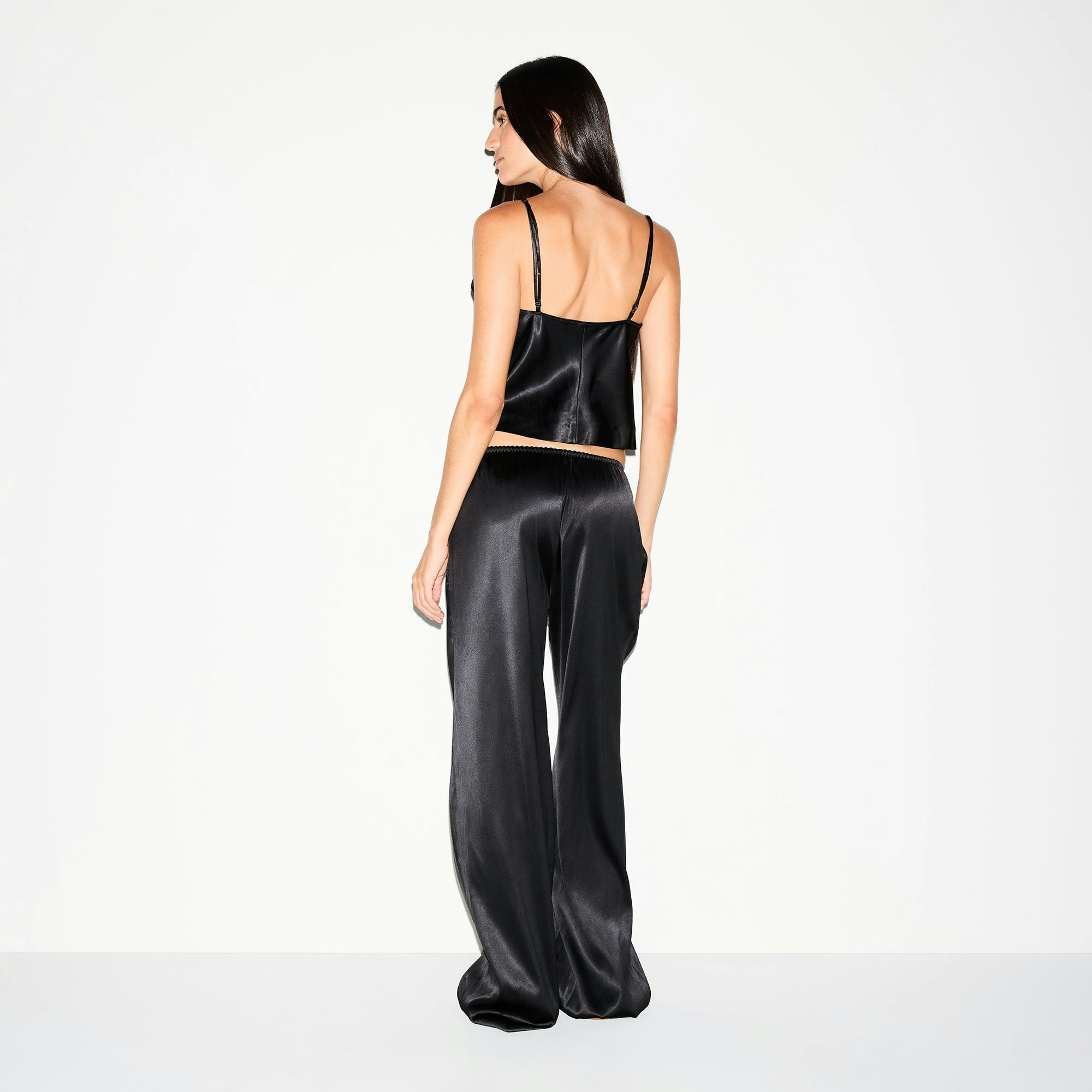Skims Heavyweight Satin Wide Leg Pant Onyx