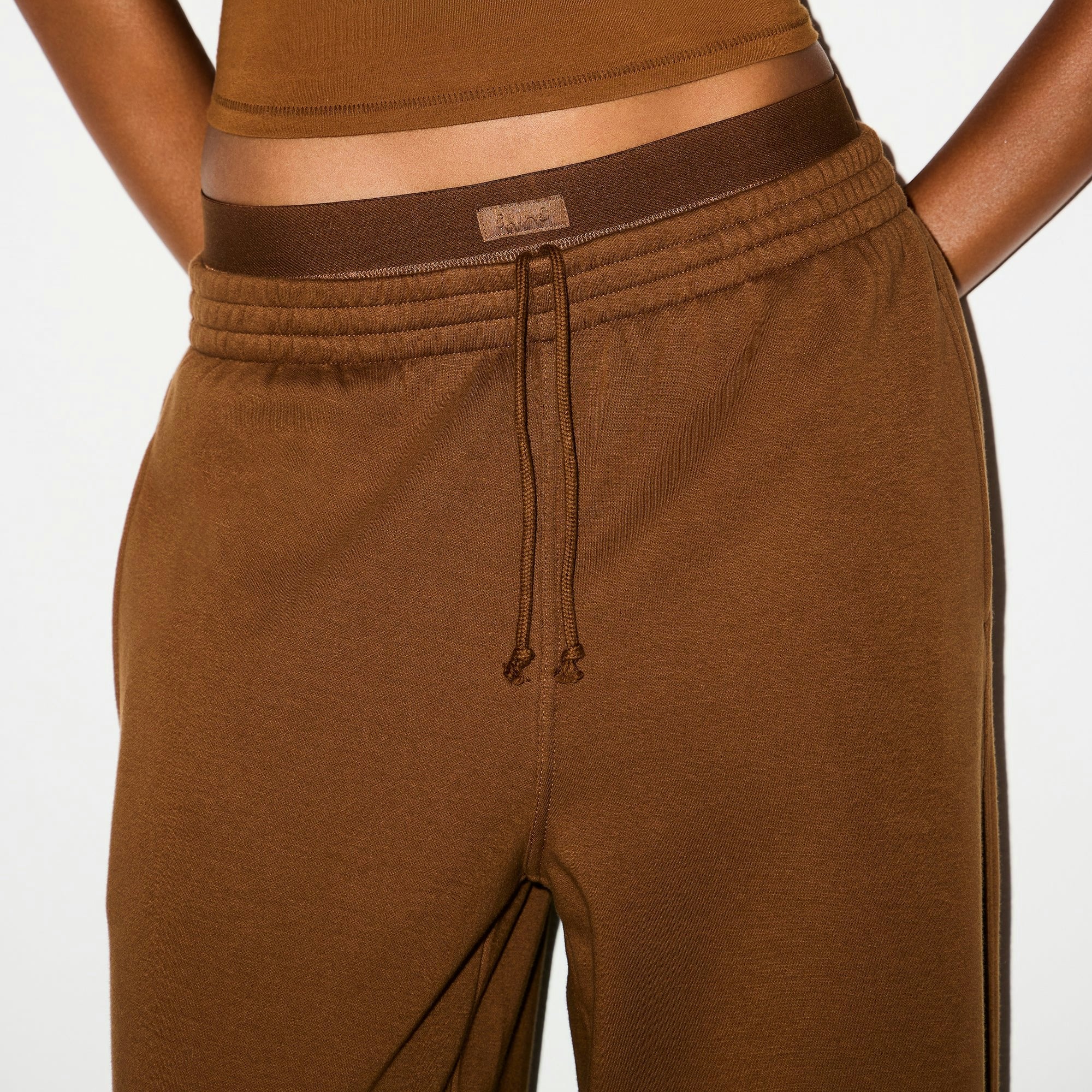 Skims Cotton Fleece Oversized Double Waistband Pant Bison