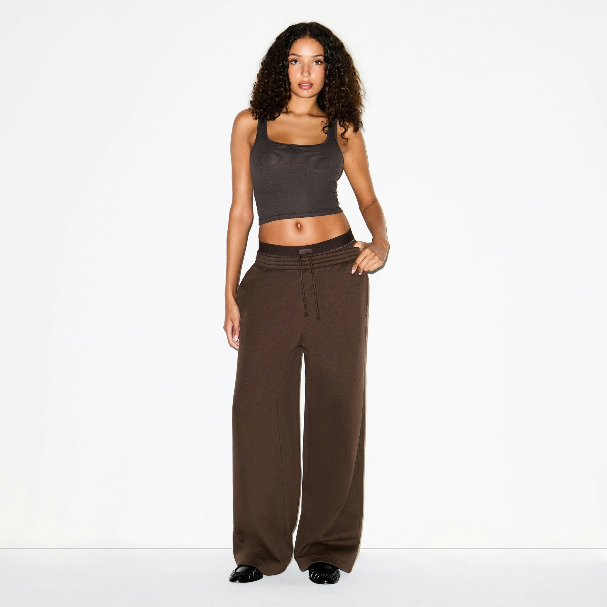 Skims Cotton Fleece Oversized Double Waistband Pant Dark Sepia