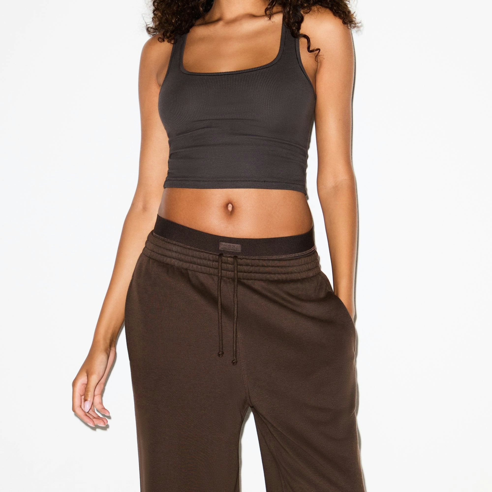 Skims Cotton Fleece Oversized Double Waistband Pant Dark Sepia
