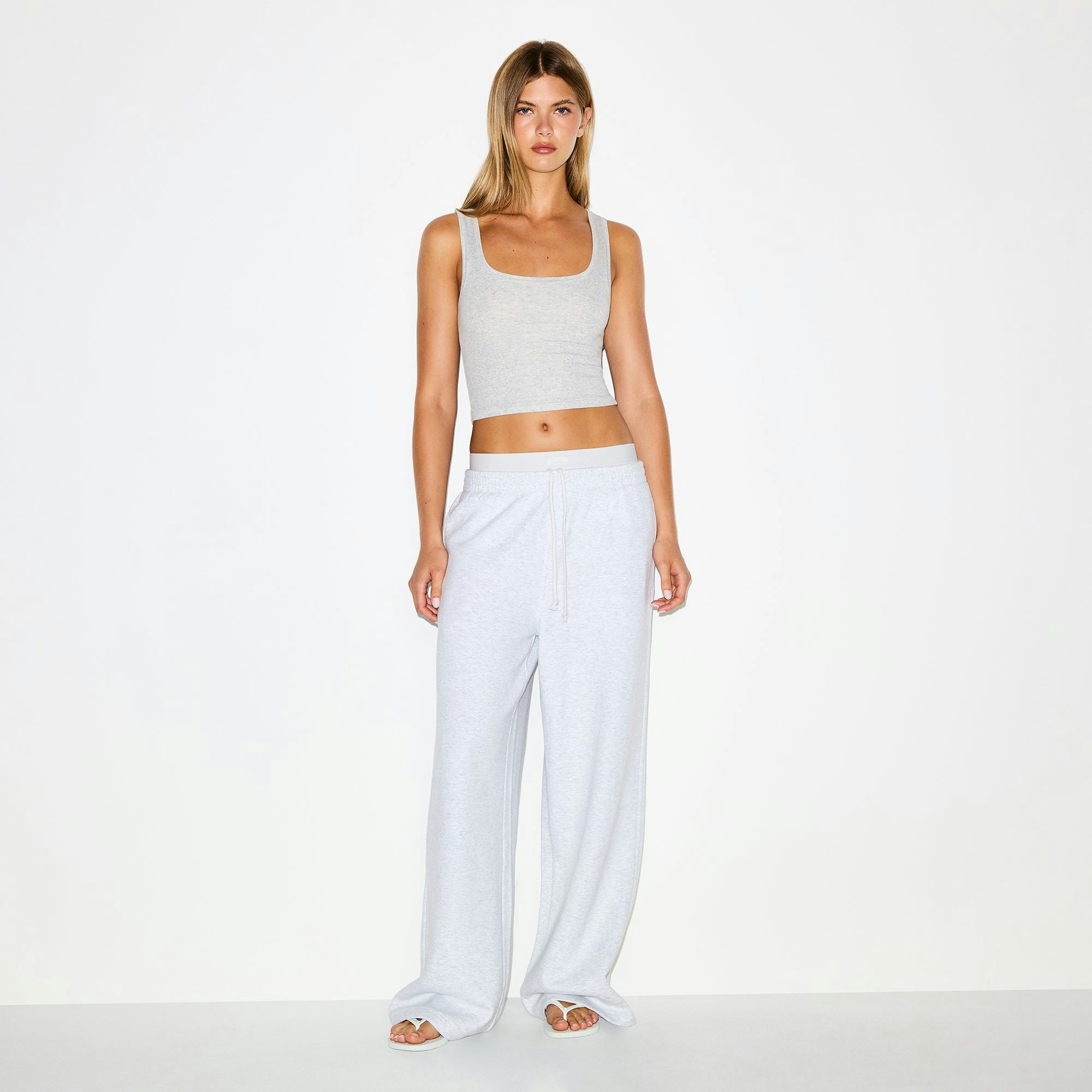 Skims Cotton Fleece Oversized Double Waistband Pant Light Heather Grey