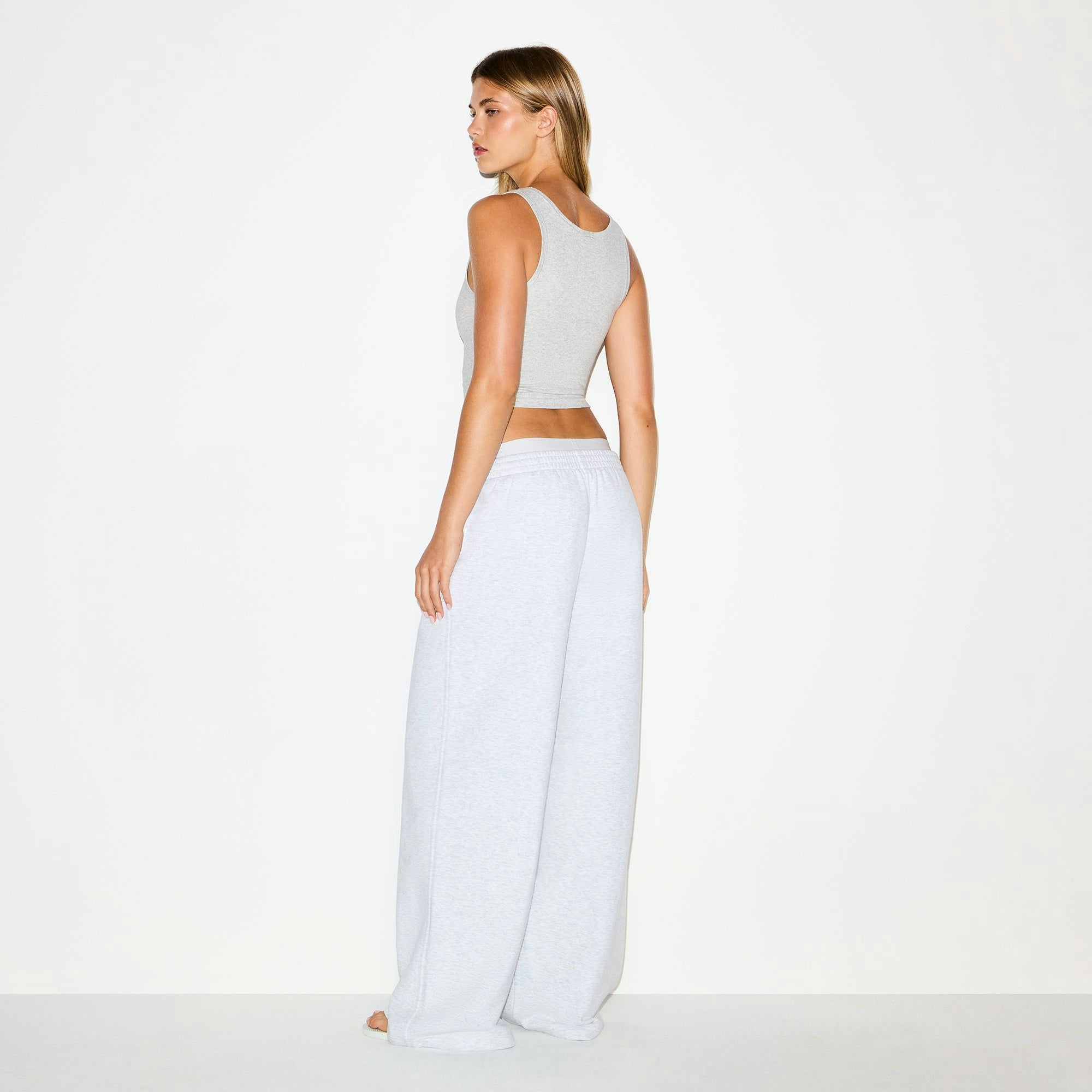Skims Cotton Fleece Oversized Double Waistband Pant Light Heather Grey