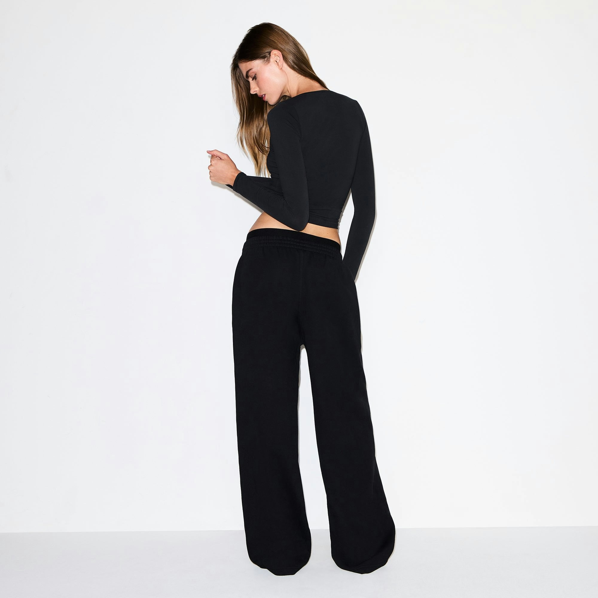 Skims Cotton Fleece Oversized Double Waistband Pant Onyx