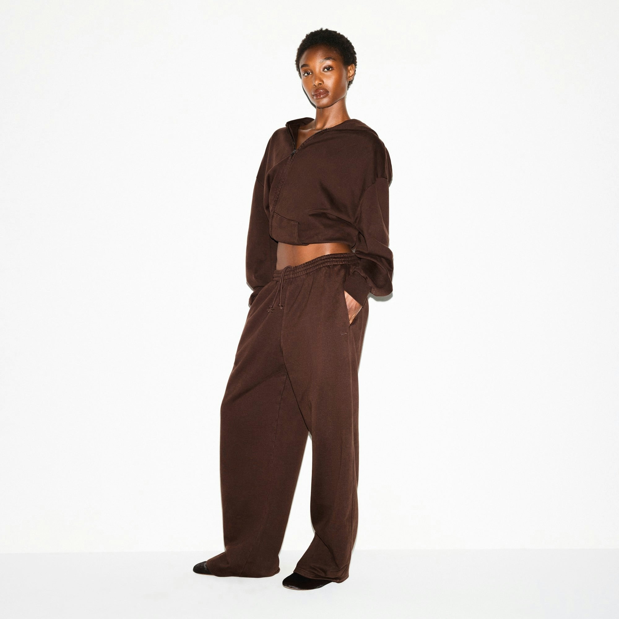 Skims Boyfriend Fleece Oversized Straight Leg Pant Espresso