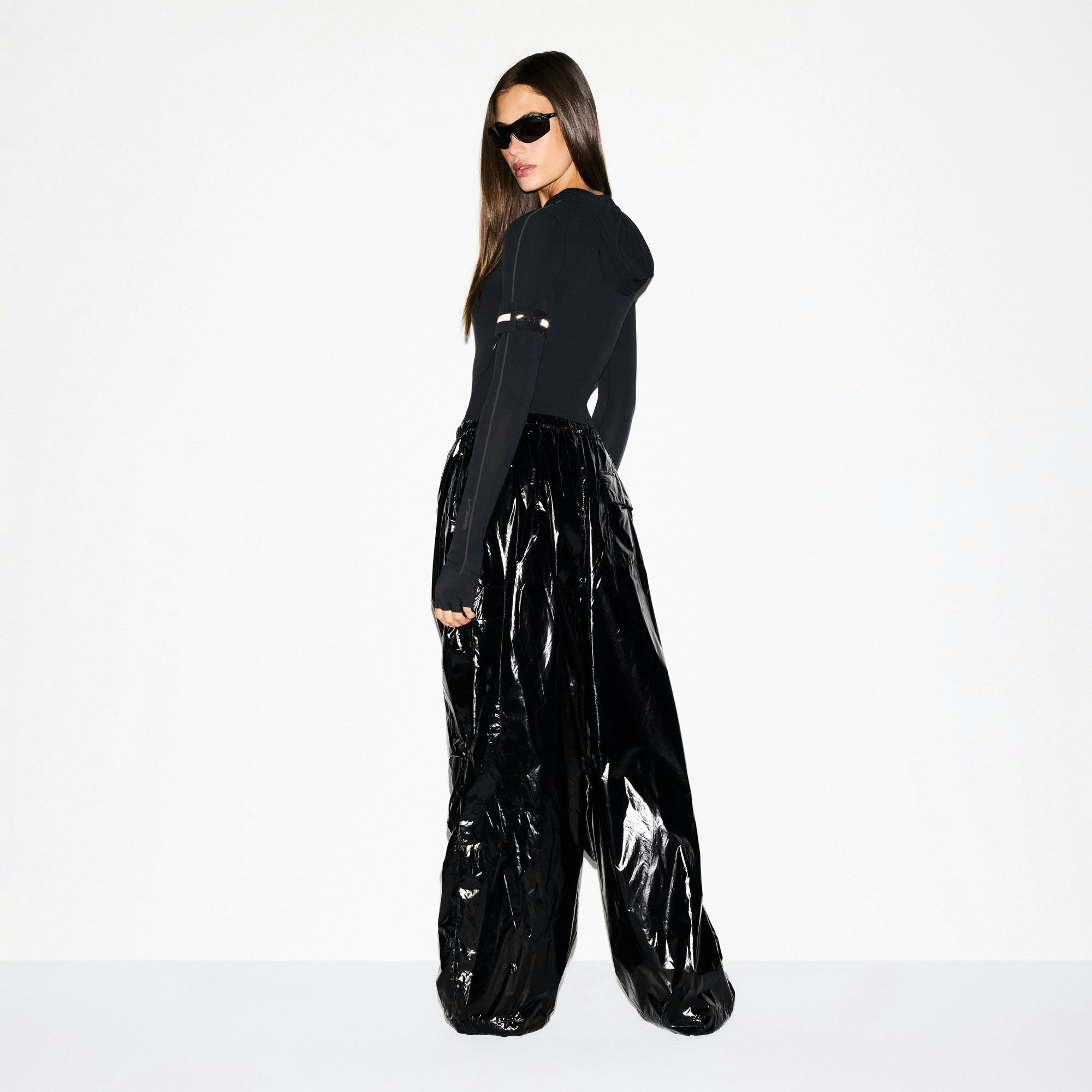 Skims Nikeskims Shiny Nylon Cargo Pant Obsidian