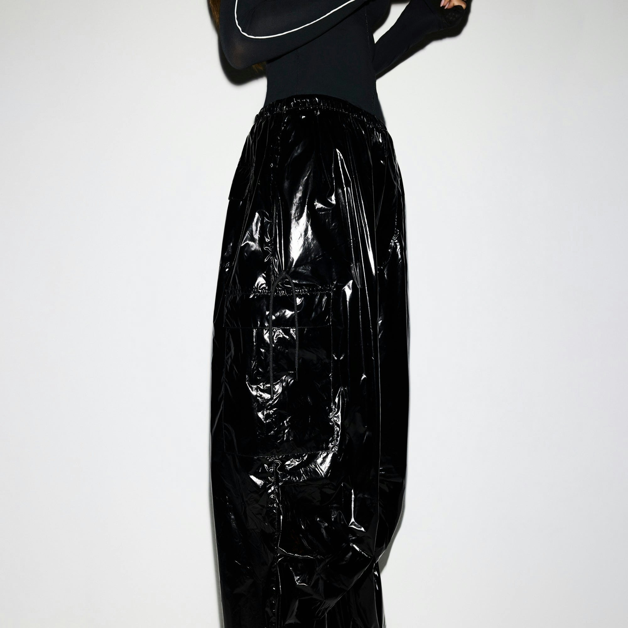 Skims Nikeskims Shiny Nylon Cargo Pant Obsidian