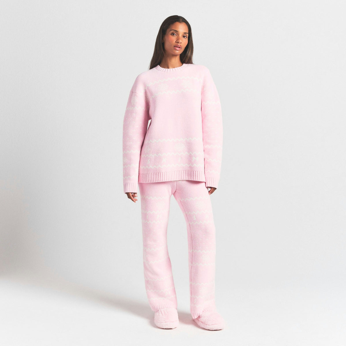 Skims Cozy Light Pant Baby Pink Heart Fair Isle