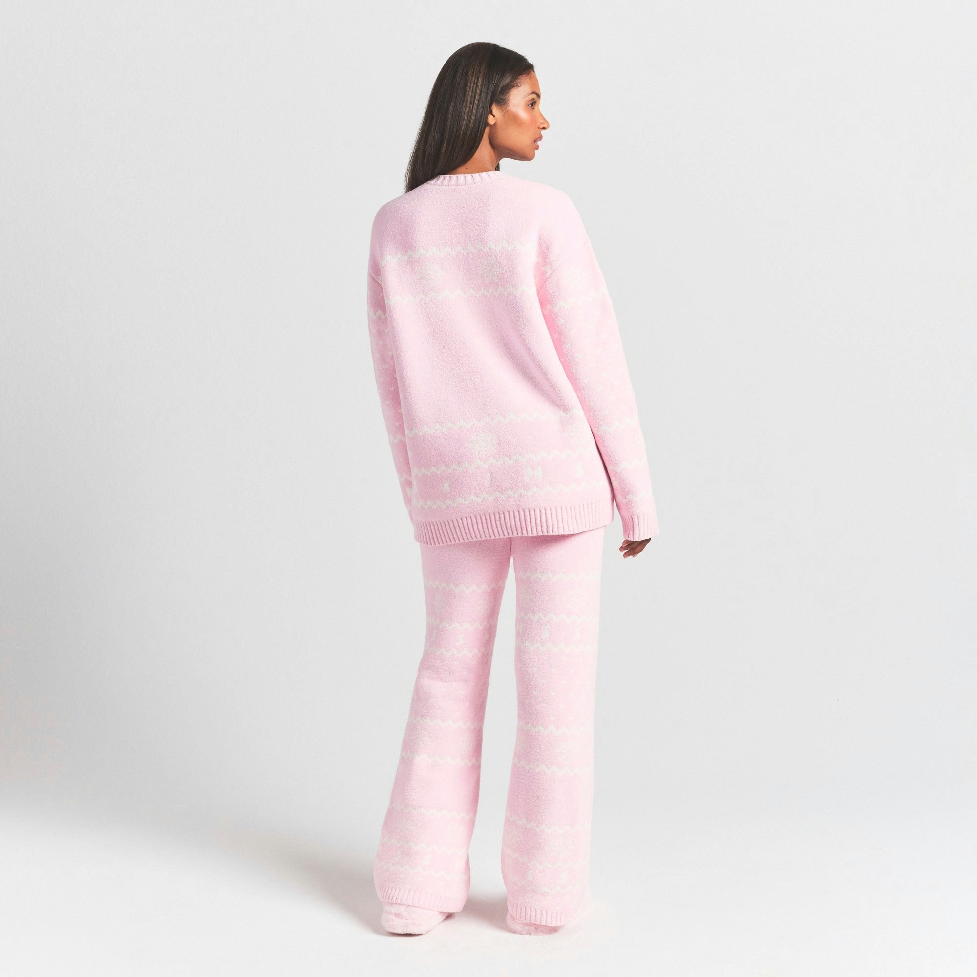 Skims Cozy Light Pant Baby Pink Heart Fair Isle