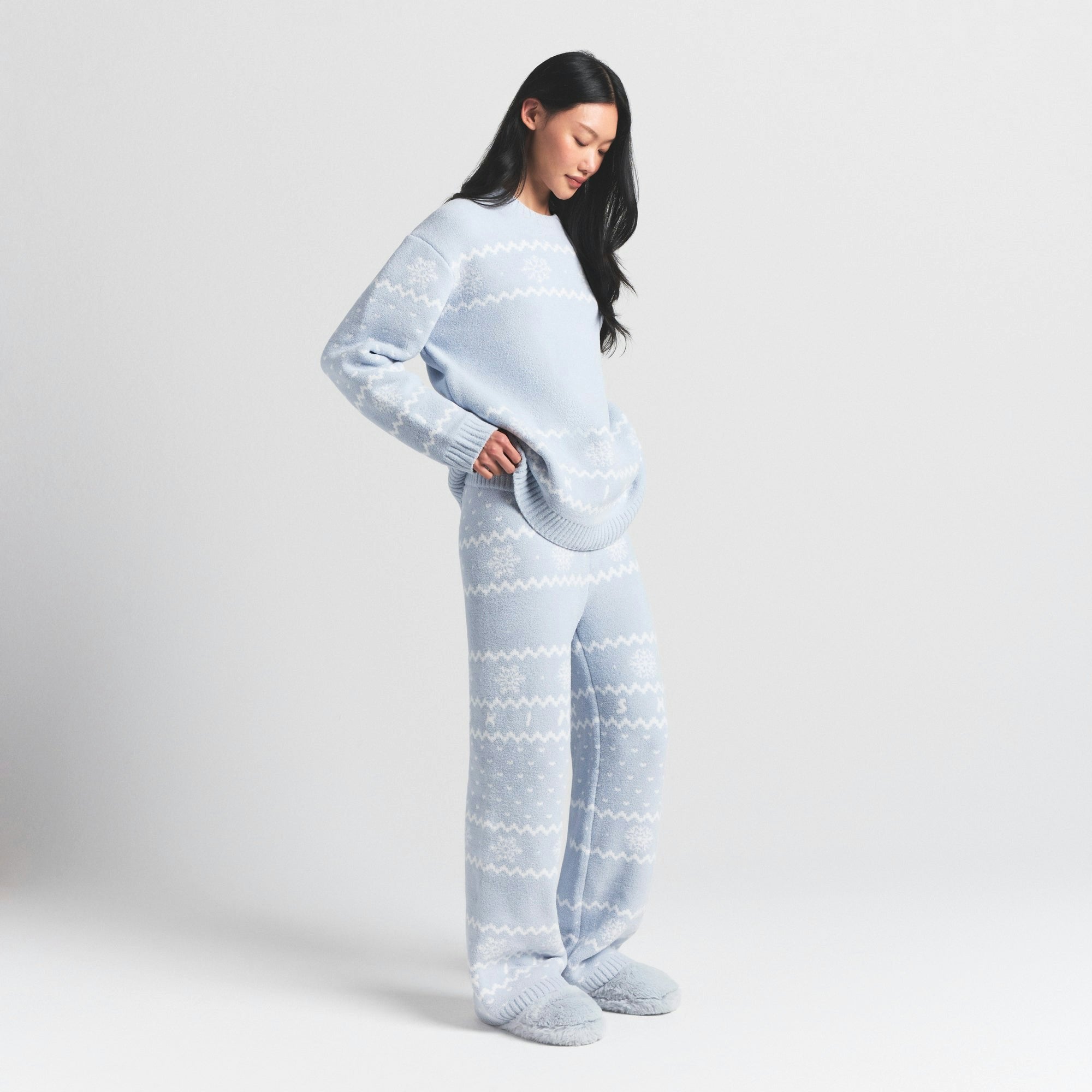 Skims Cozy Light Pant Zen Blue Heart Fair Isle