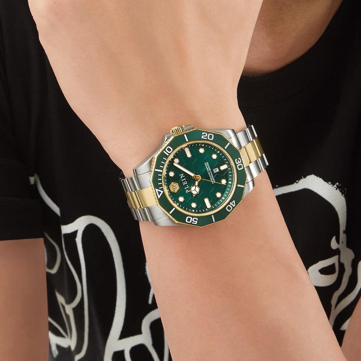 Philipp Plein Aquastorm Men Quartz Green Dial Analog Stainless Steel Watch PW2GA0526