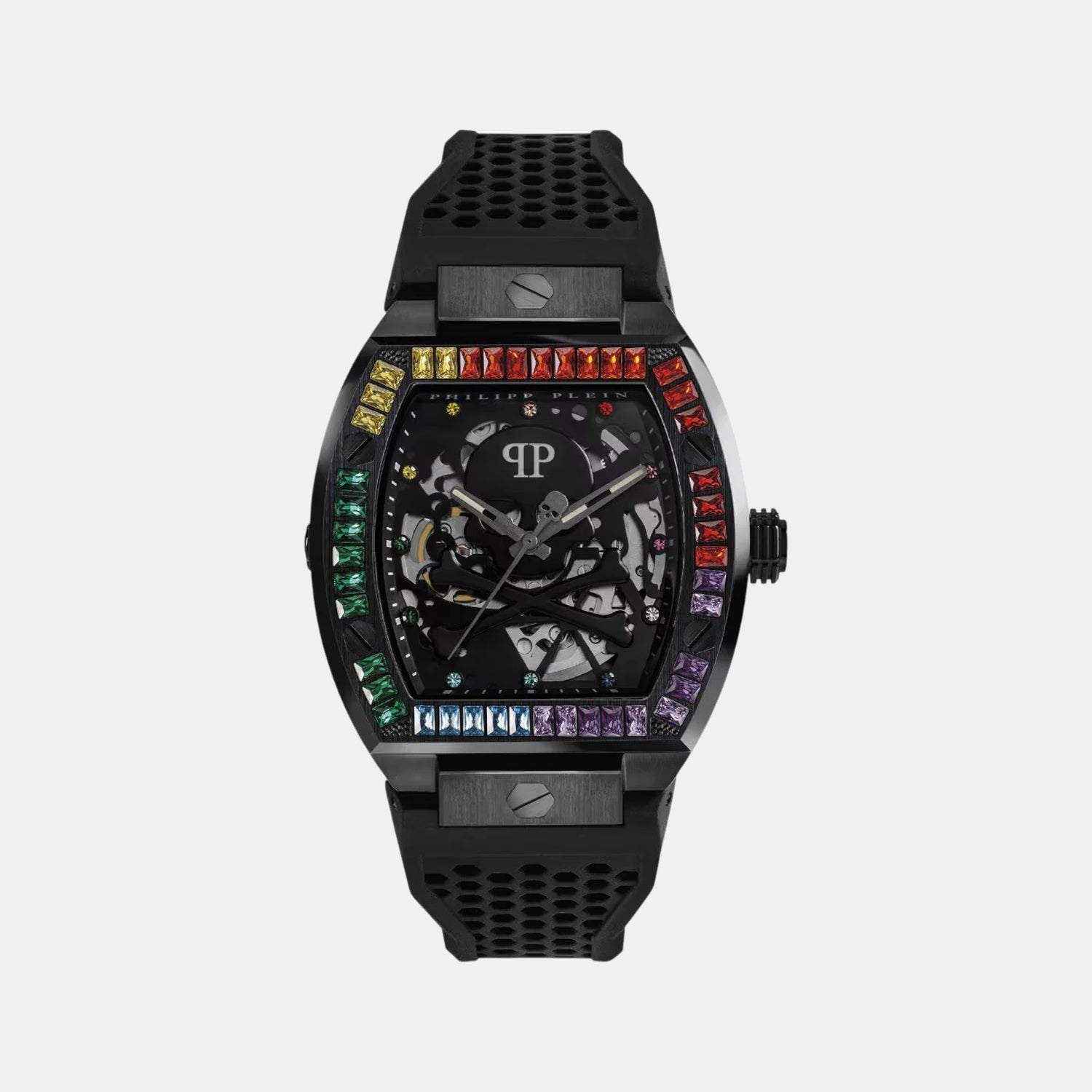Philipp Plein Skeleton Men Automatic Black Dial Analog Silicone Watch PWBAA0621
