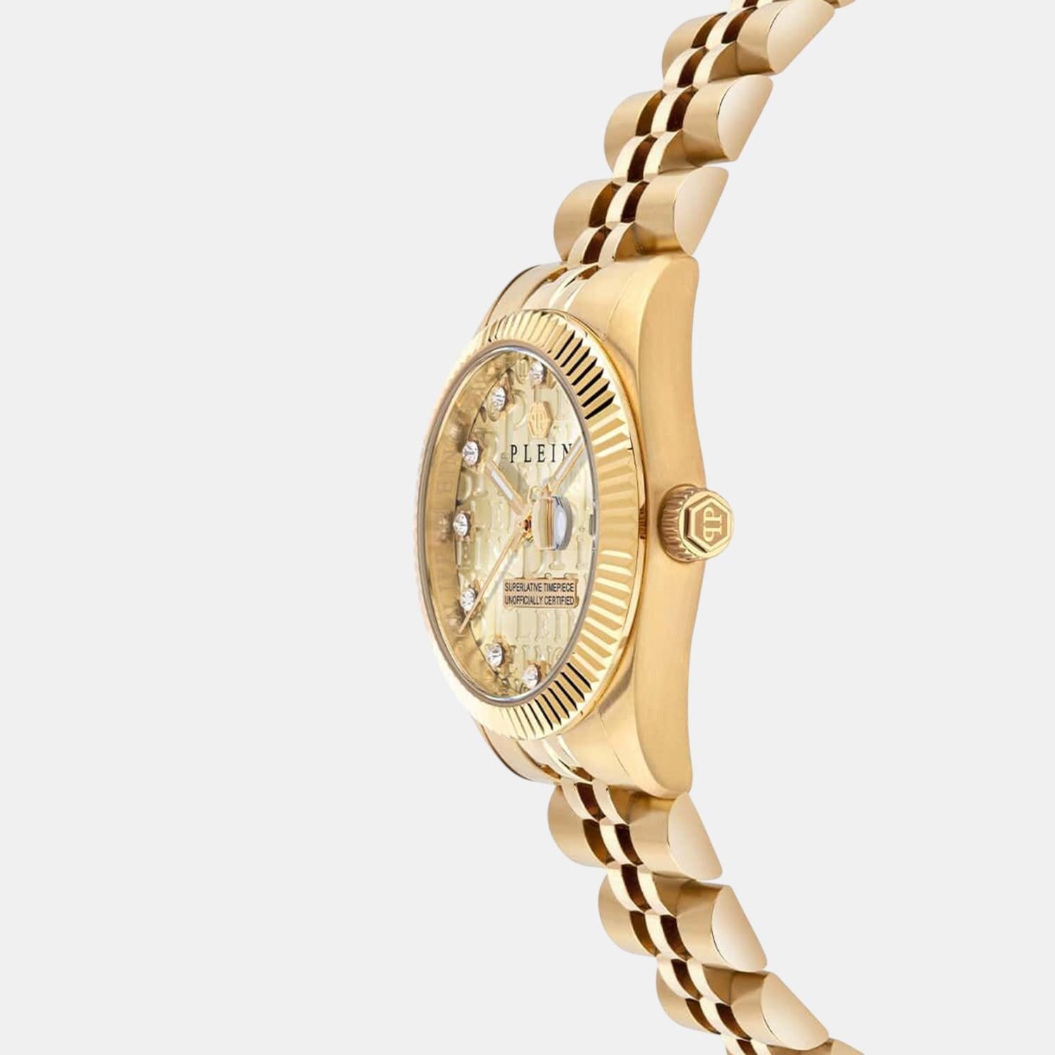 Philipp Plein Women Quartz Champagne Dial Analog Stainless Steel Watch PWNFA0525