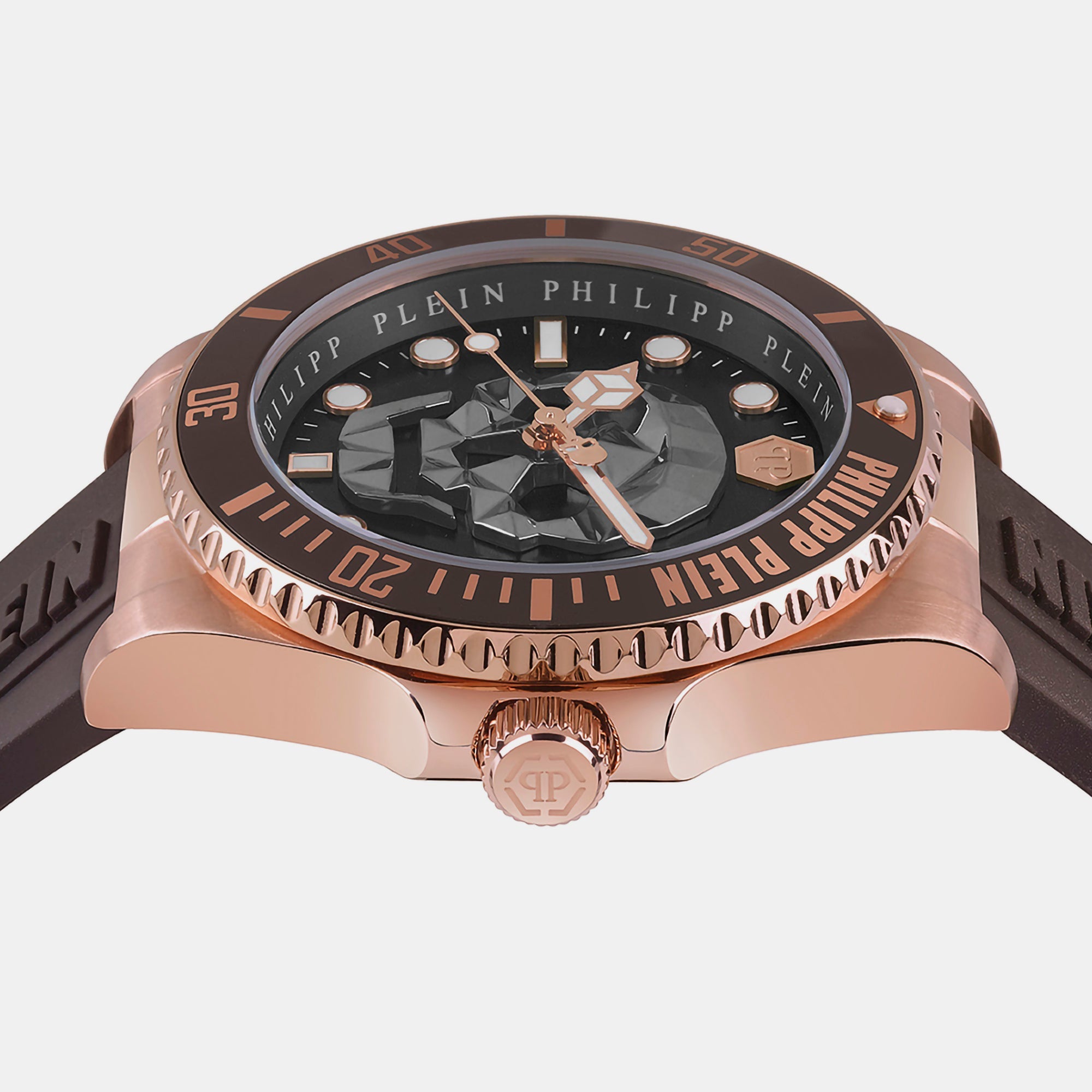 Philipp Plein $Kull Men Quartz Brown Dial Analog Silicone Watch Pwoaa0322
