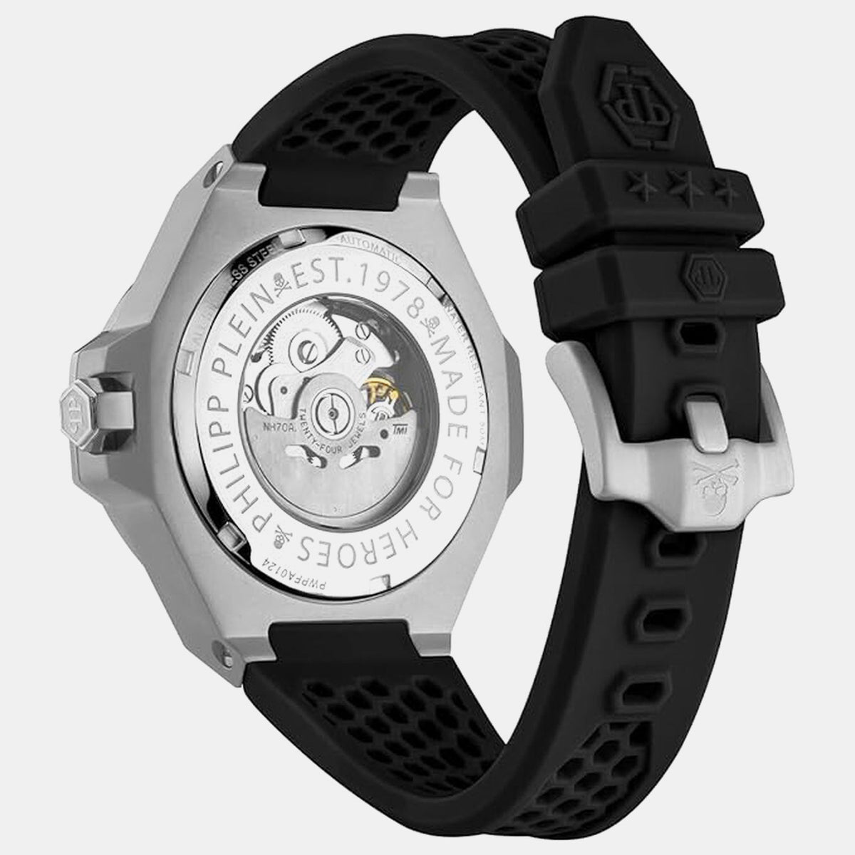 Philipp Plein Men Automatic Silver Dial Analog Silicone Watch PWPFA0124