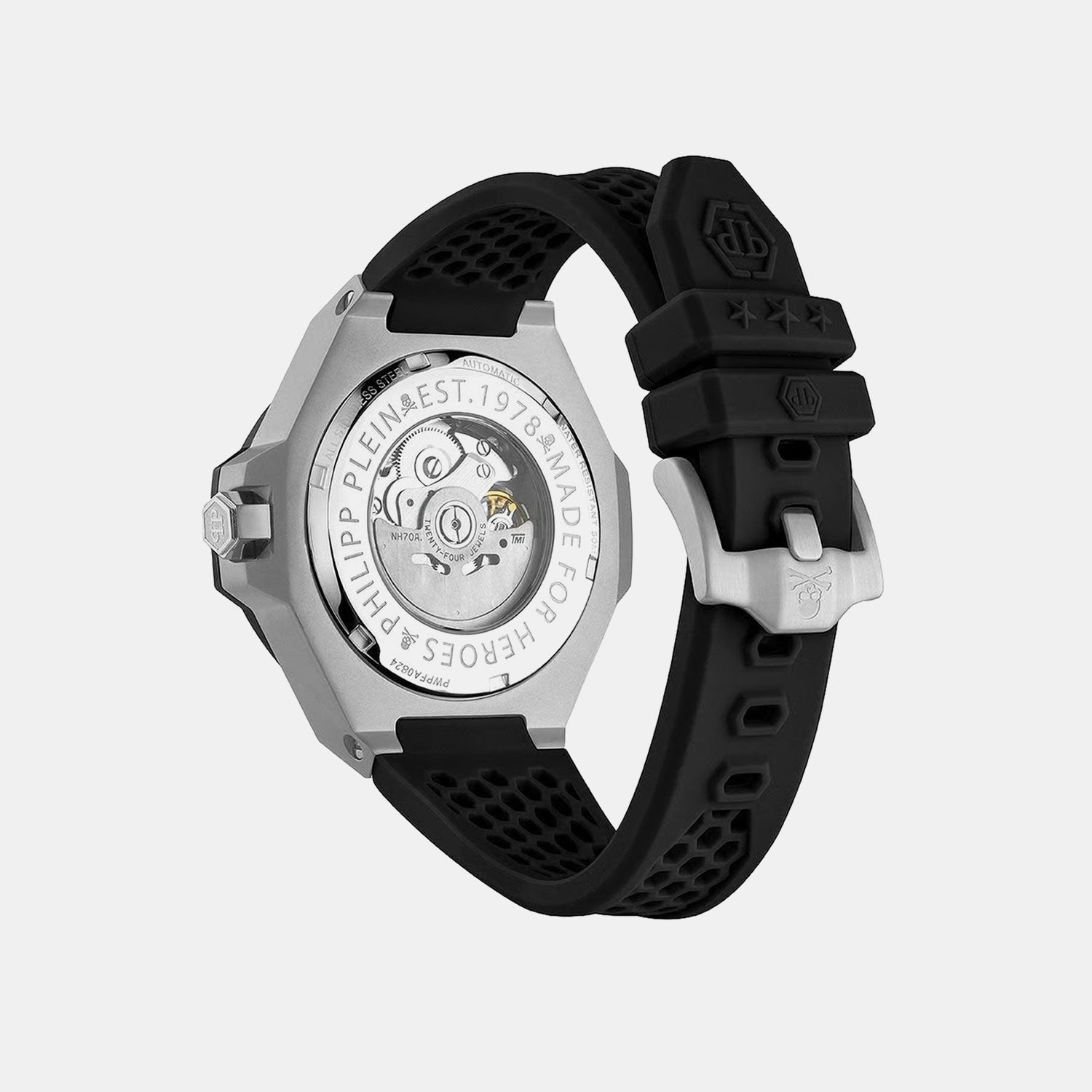 Philipp Plein Pfa-Hexar Automatic-Pw Men Automatic Black Dial Analog Silicone Watch Pwpfa0824
