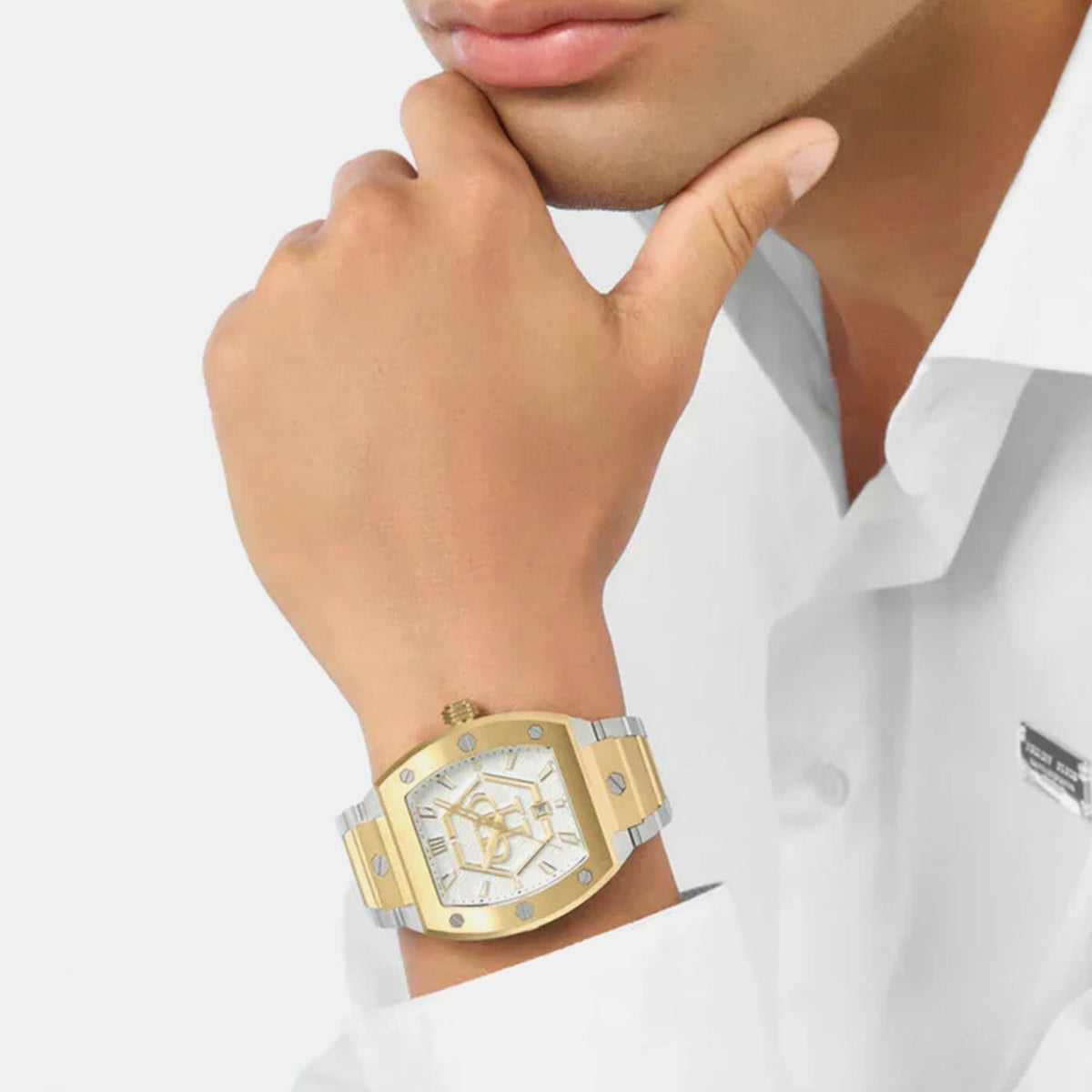 Philipp Plein Hexagon Phantom Men Quartz Silver Dial Analog Stainless Steel Watch PWPUA0925