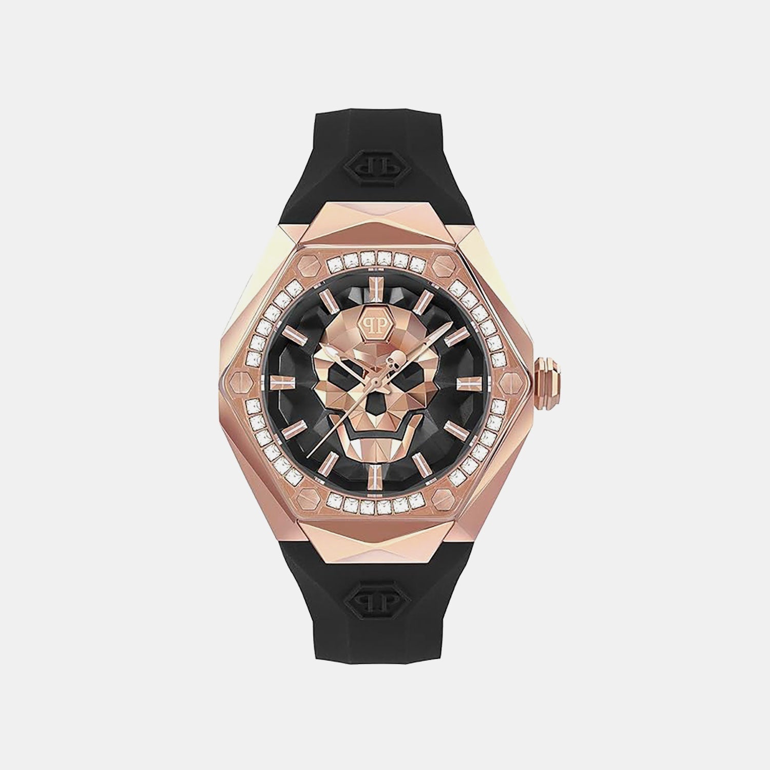 Philipp Plein Pwa-The Skull Spikes-Pw Men Quartz Black Dial Analog Silicone Watch Pwpwa0424