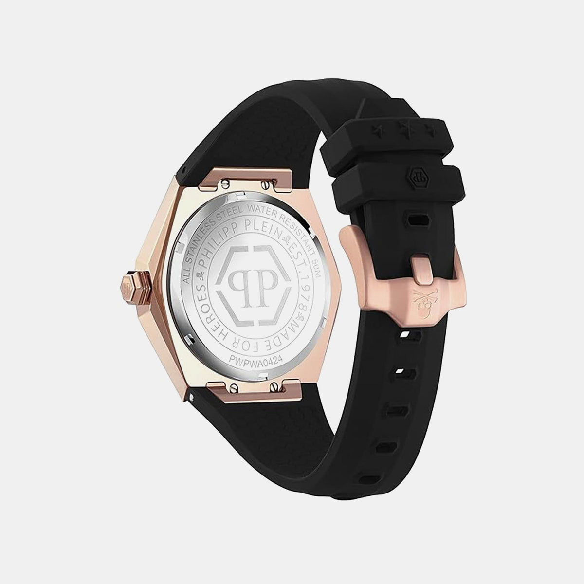 Philipp Plein Pwa-the Skull Spikes-Pw Men Quartz Black Dial Analog Silicone Watch PWPWA0424