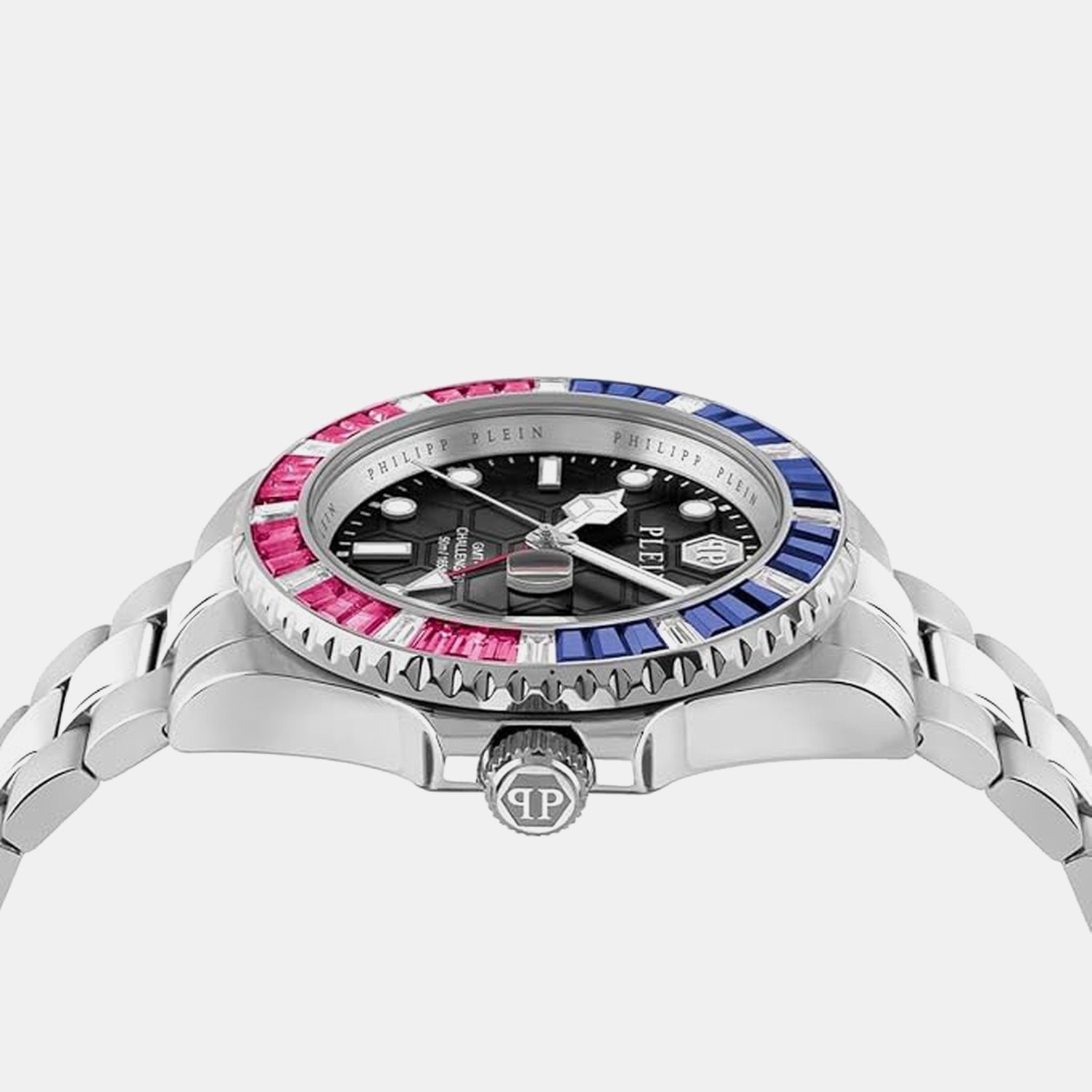 Philipp Plein Pza-Gmt-I Challenger Bagu Men Quartz Black Dial Analog Stainless Steel Watch Pwpza0124