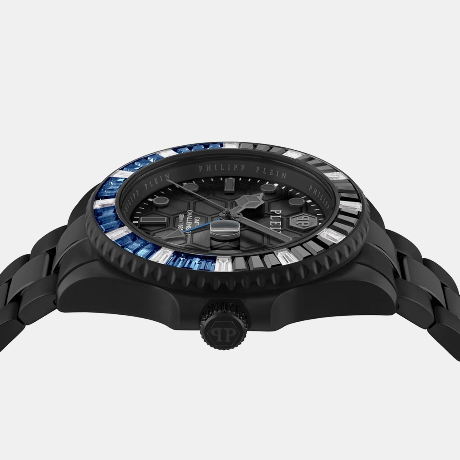 Philipp Plein Pza-Gmt-I Challenger Bagu Men Quartz Black Dial Analog Stainless Steel Watch Pwpza0324
