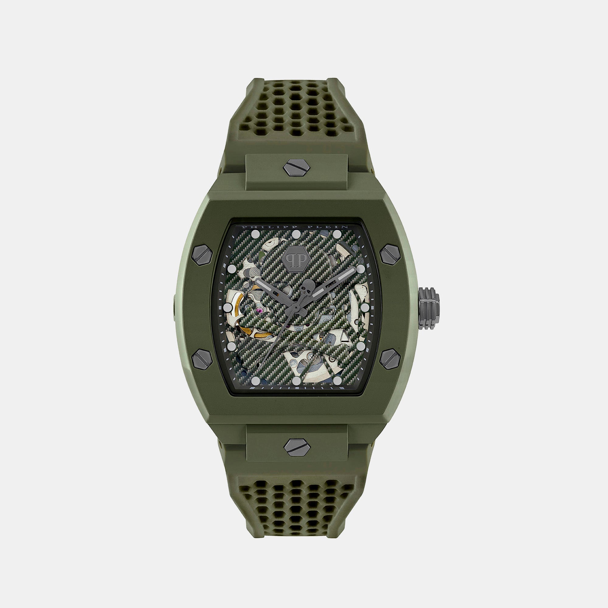Philipp Plein $Keleton Men Automatic Green Dial Analog Silicone Watch Pwvba0223