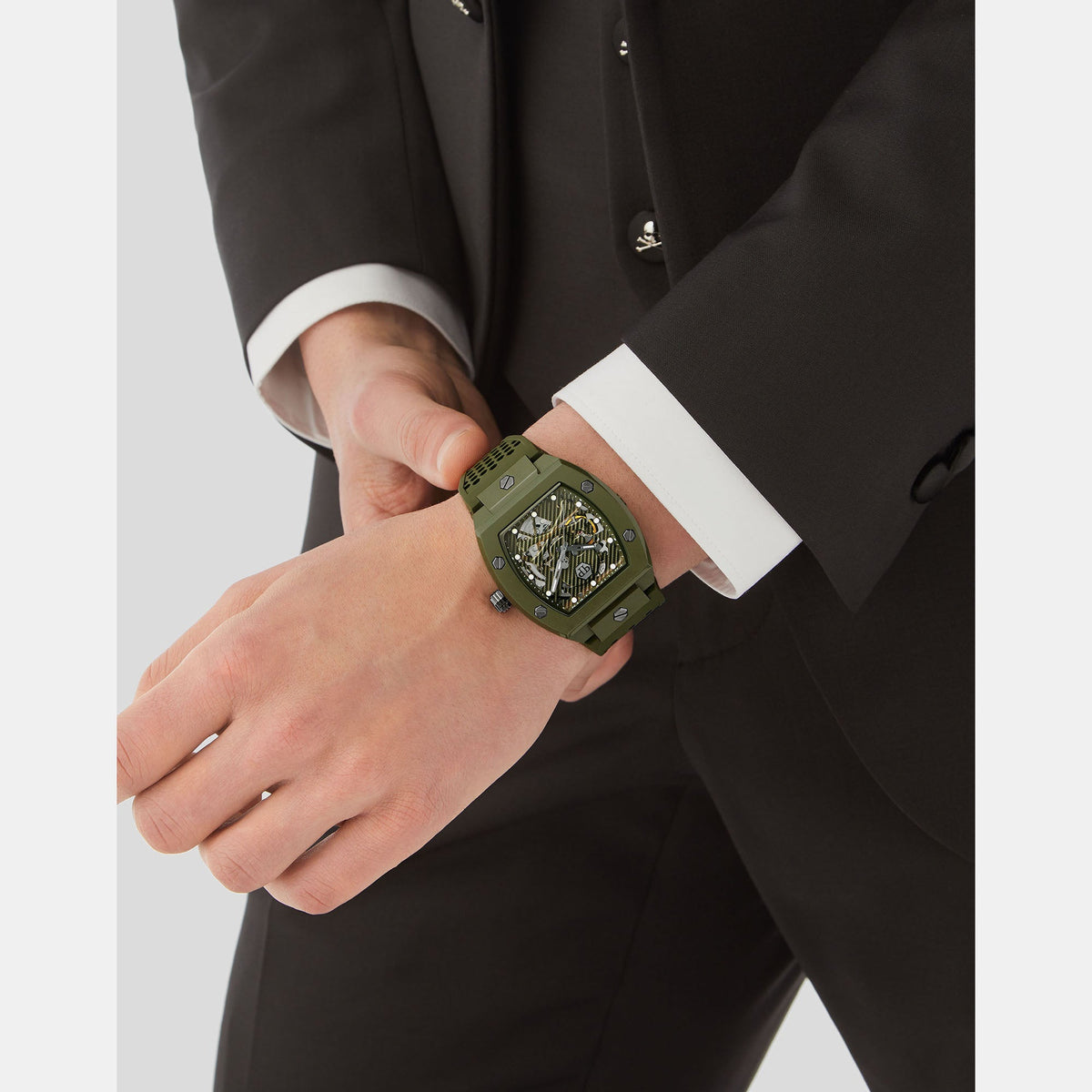 Philipp Plein $Keleton Men Automatic Green Dial Analog Silicone Watch PWVBA0223