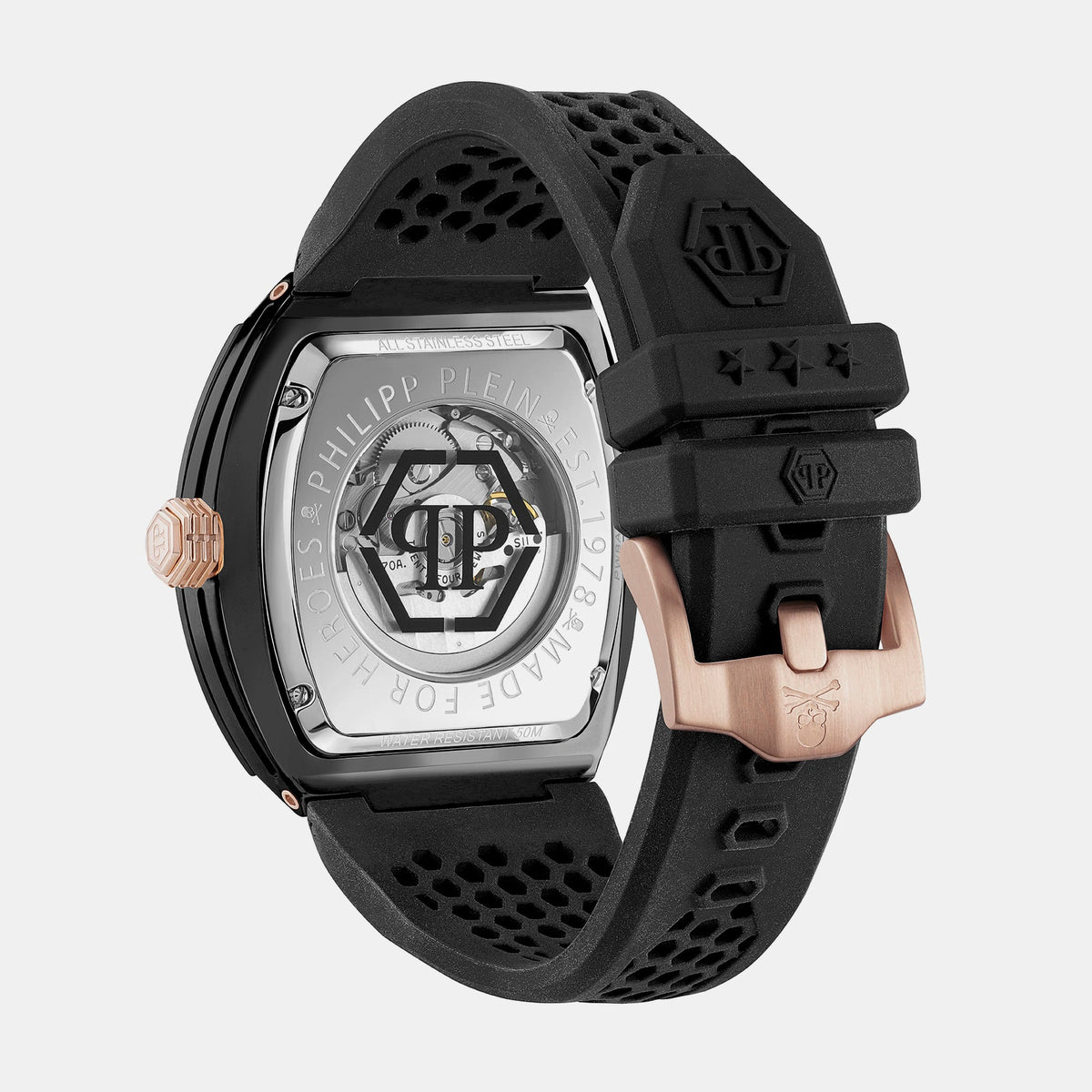 Philipp Plein $Keleton Men Automatic Black Dial Analog Silicone Watch PWVBA0523
