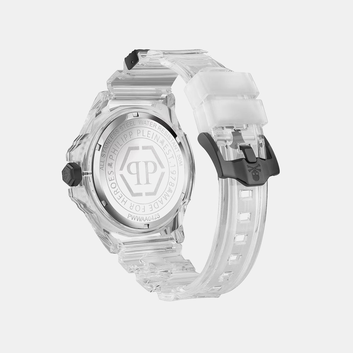 Philipp Plein Waa-Skull Synthetic 44Mm Men Quartz Black Dial Analog Plastic Watch Pwwaa0423