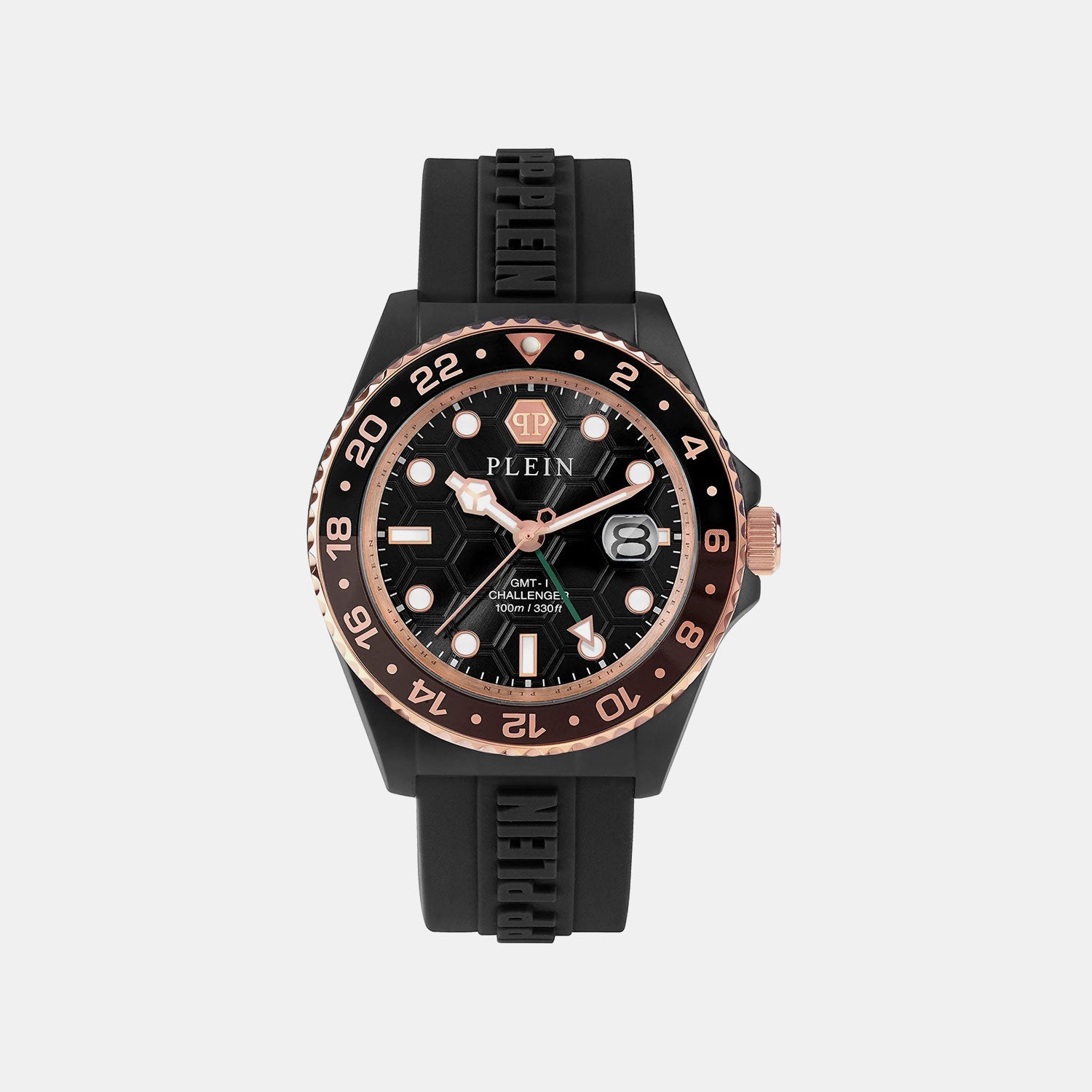 Philipp Plein Yba-Gmt-I Challenger 44Mm Men Quartz Black Dial Analog Silicone Watch Pwyba0823