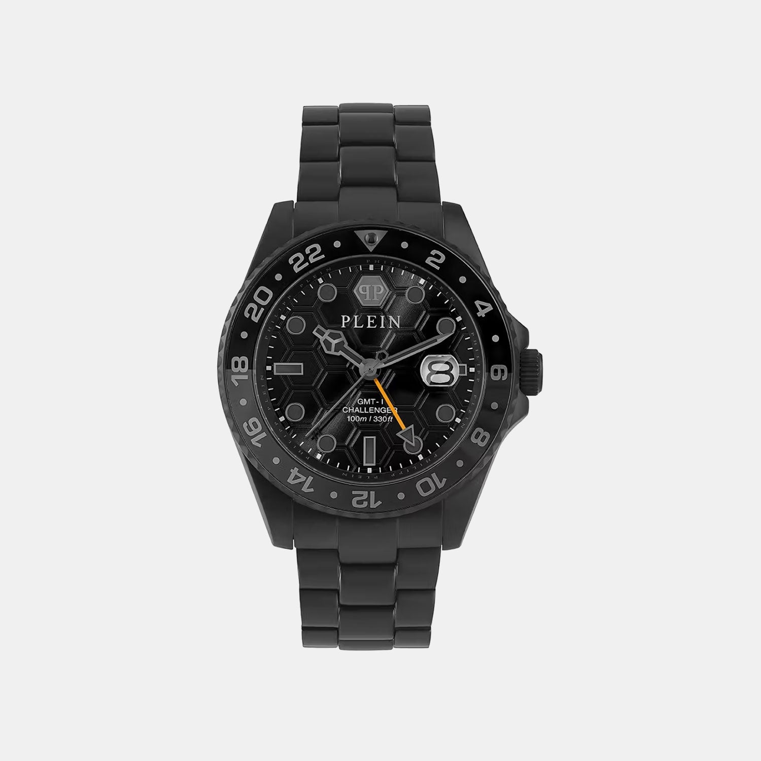 Philipp Plein Yba-Gmt-I Challenger 44Mm Men Quartz Black Dial Analog Stainless Steel Watch Pwyba0923