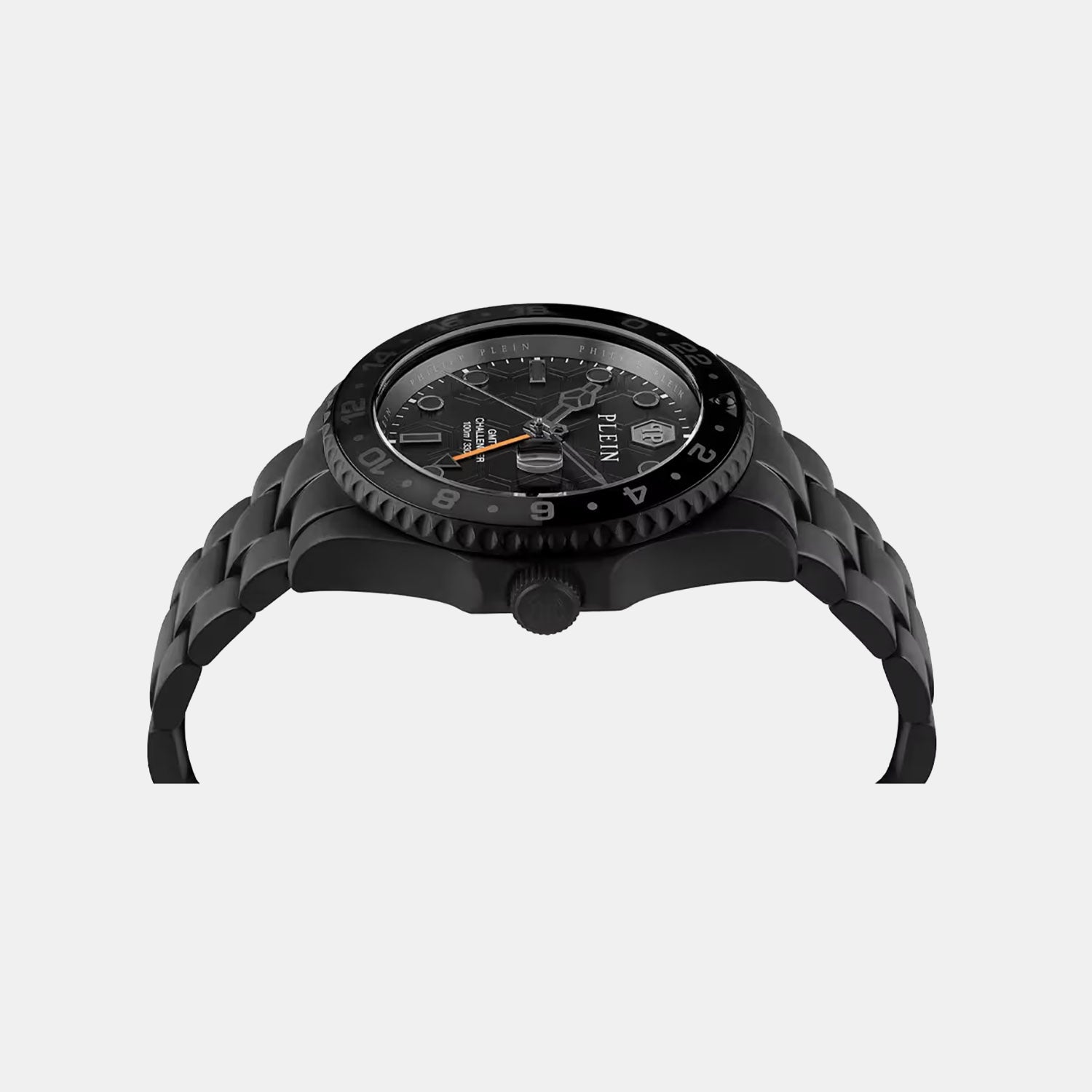 Philipp Plein Yba-Gmt-I Challenger 44Mm Men Quartz Black Dial Analog Stainless Steel Watch Pwyba0923