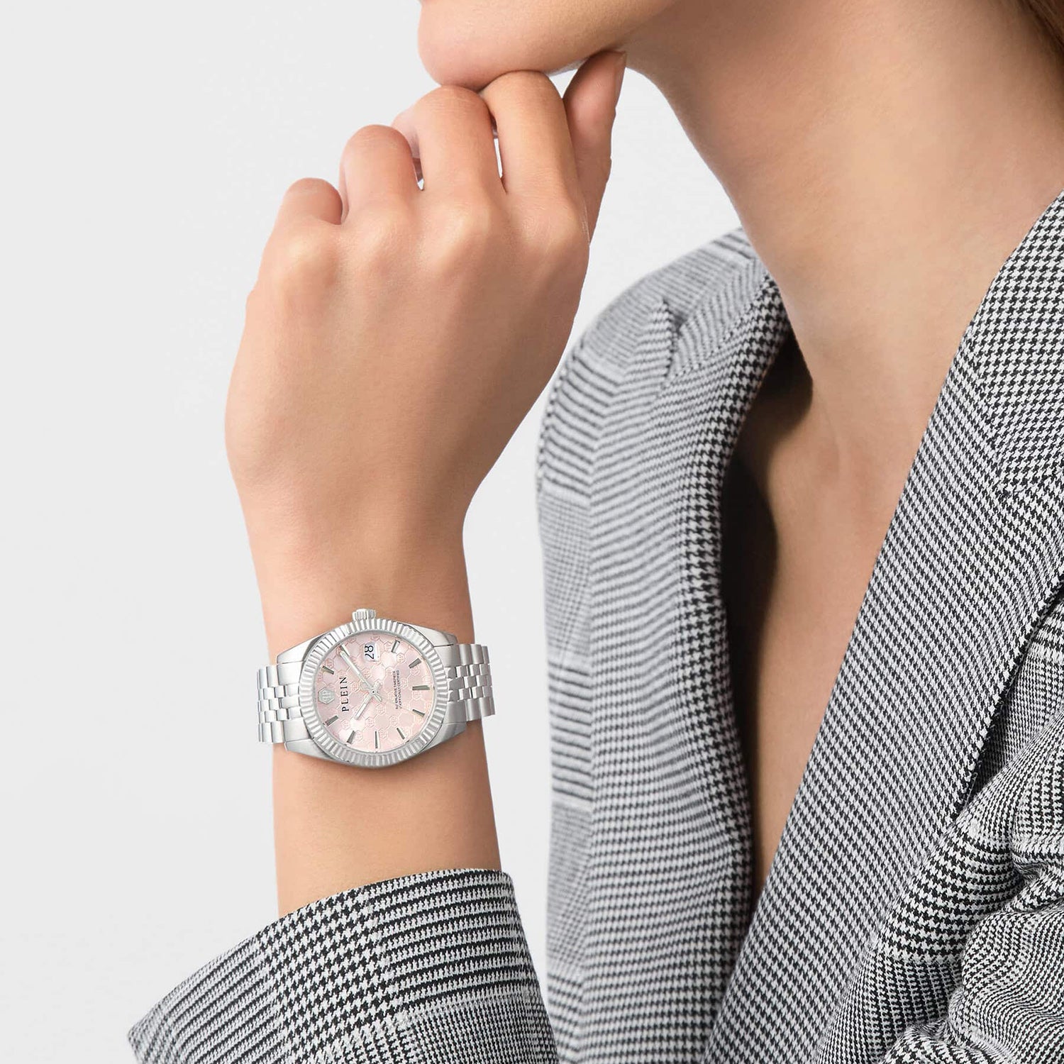 Philipp Plein Women Quartz Pink Dial Analog Stainless Steel Watch PWYFA0826