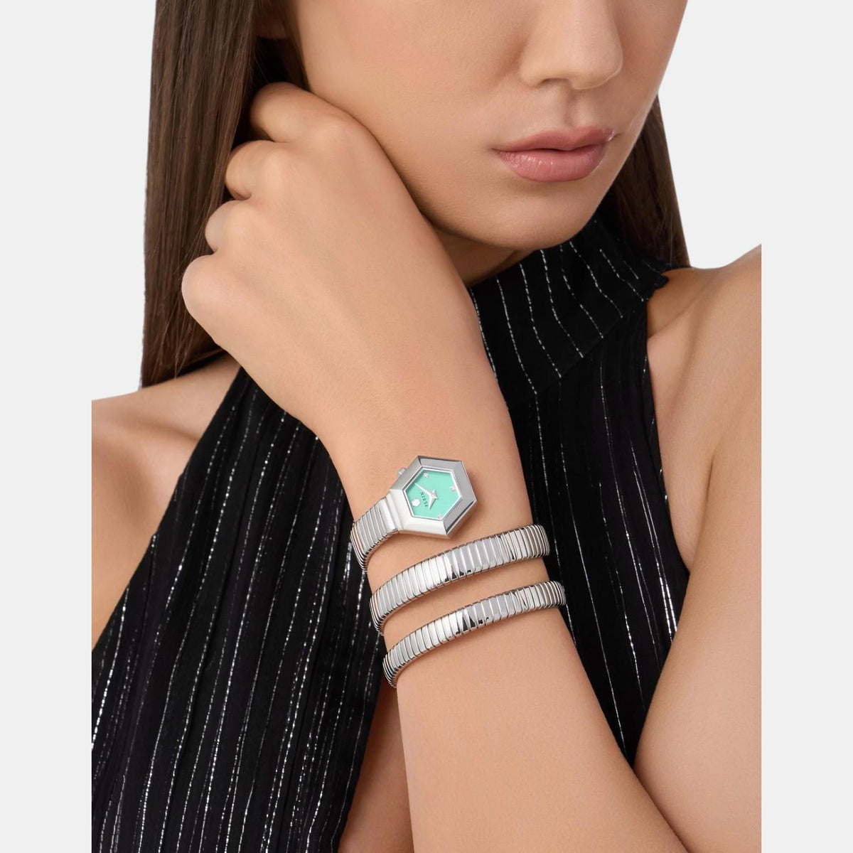 Philipp Plein Women Quartz Turquoise Dial Analog Stainless Steel Watch PWZAA0625