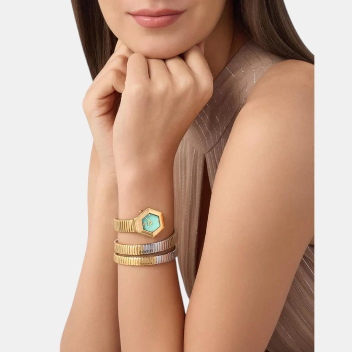 Philipp Plein Women Quartz Turquoise Dial Analog Stainless Steel Watch PWZAA0725