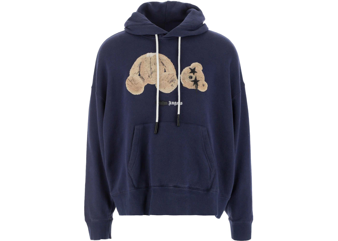palm angels bear print sprayed logo hoodie navy blue/brown