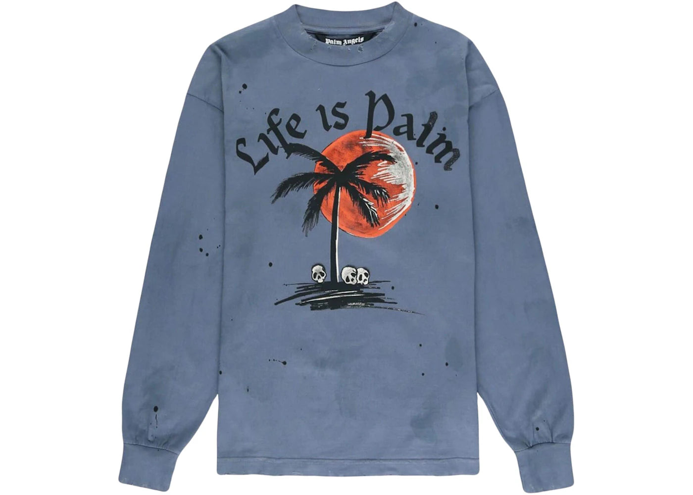 palm angels sunset palm garmet dyed long sleeve sweatshirt blue