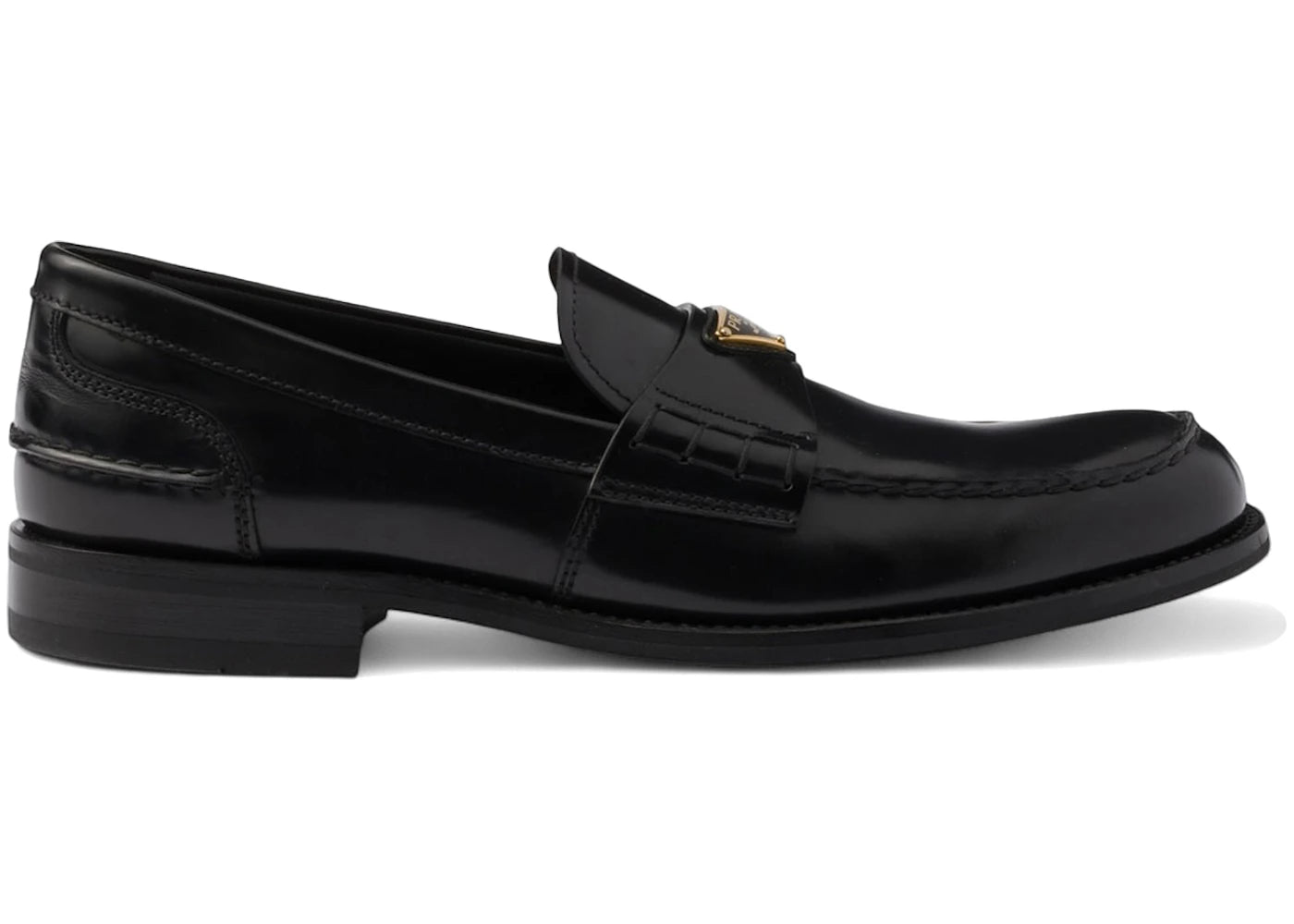 Prada Brushed Leather Loafers Black Gold