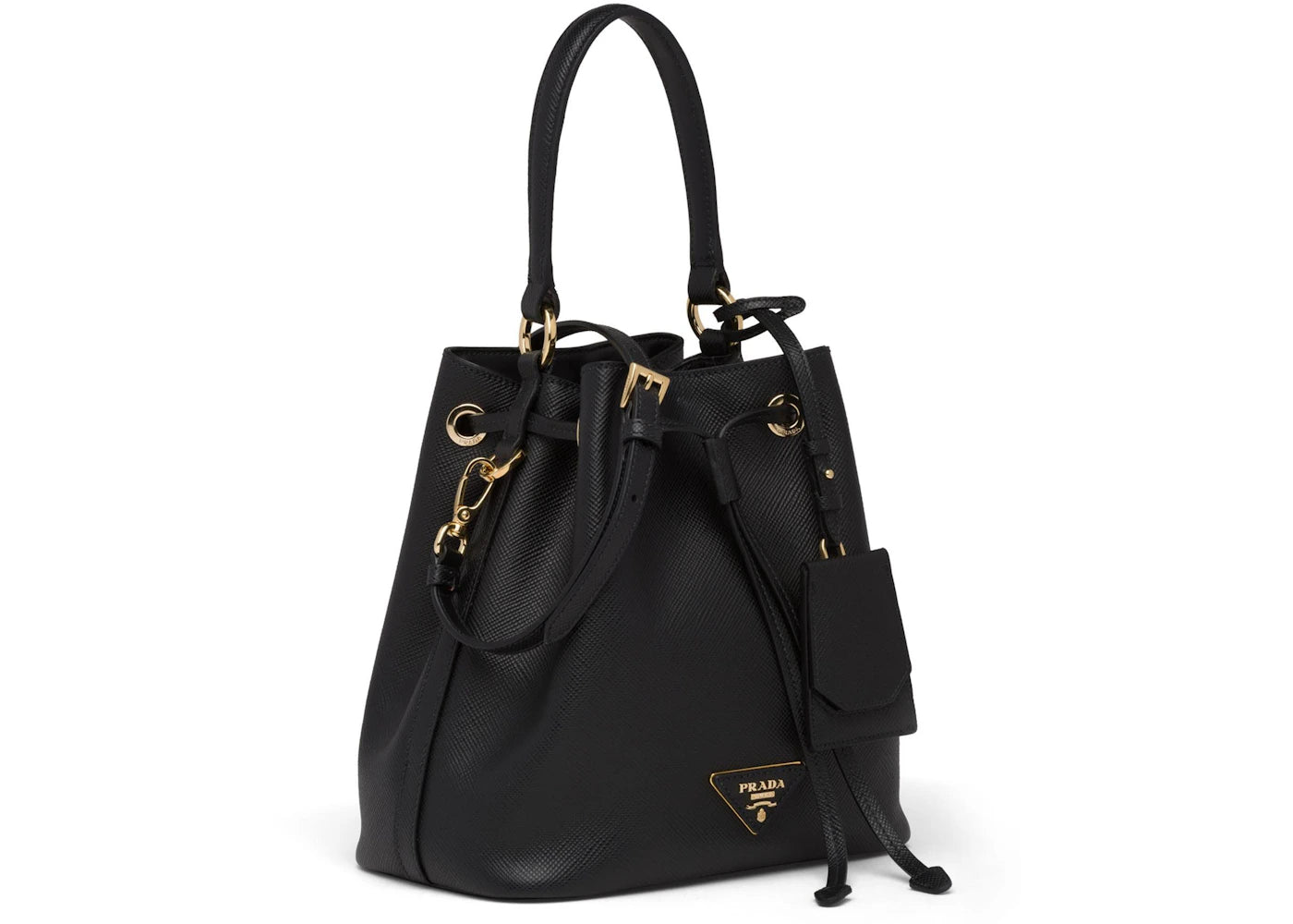 prada bucket bag saffiano leather gold-tone black