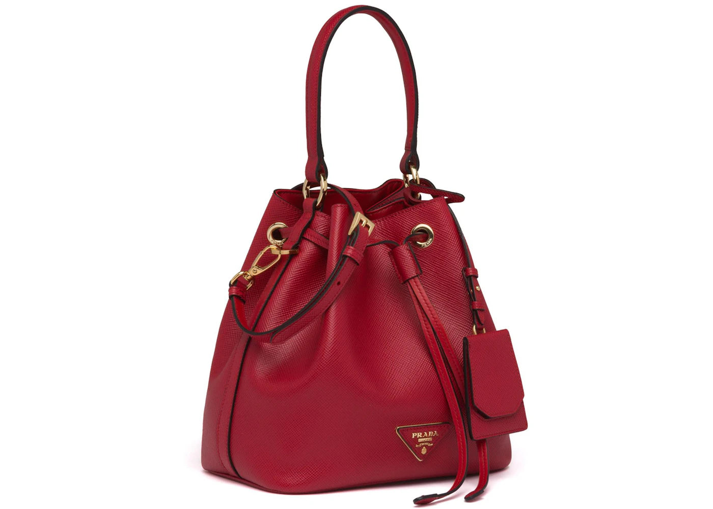 prada bucket bag saffiano leather gold-tone red