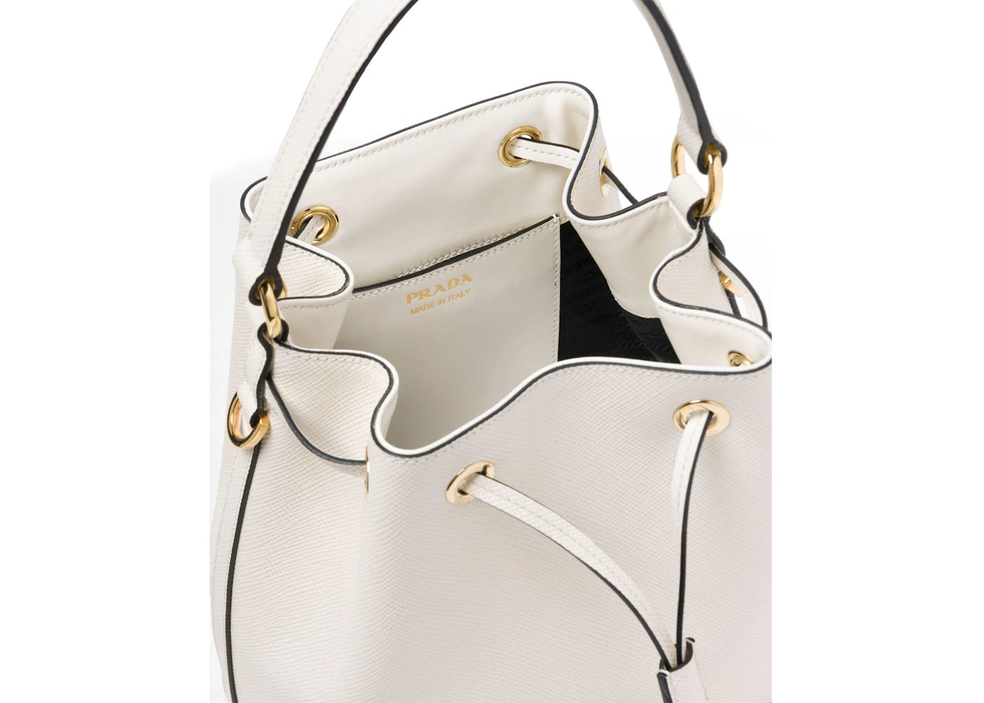 prada bucket bag saffiano leather gold-tone white