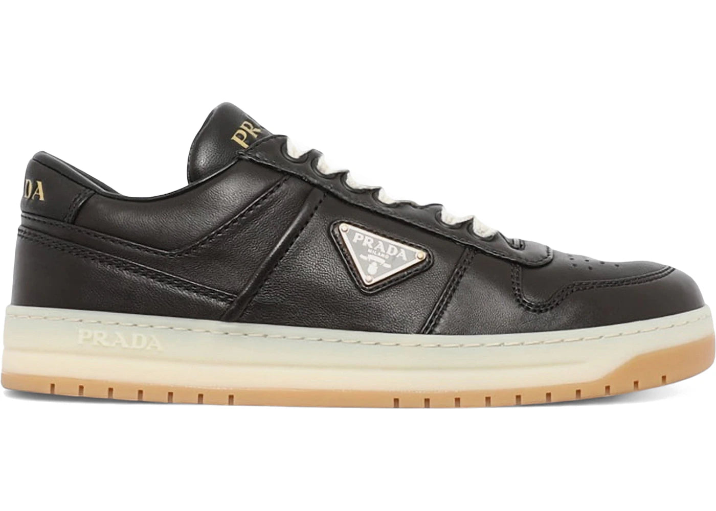 Prada Downtown Leather Low Top Sneakers Black Gum (Women'S)