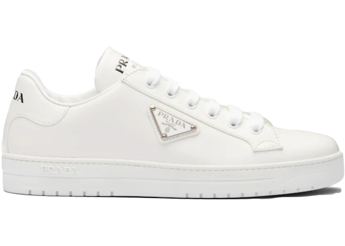 Prada Downtown Low Top Sneakers Leather White Silver (Women'S)