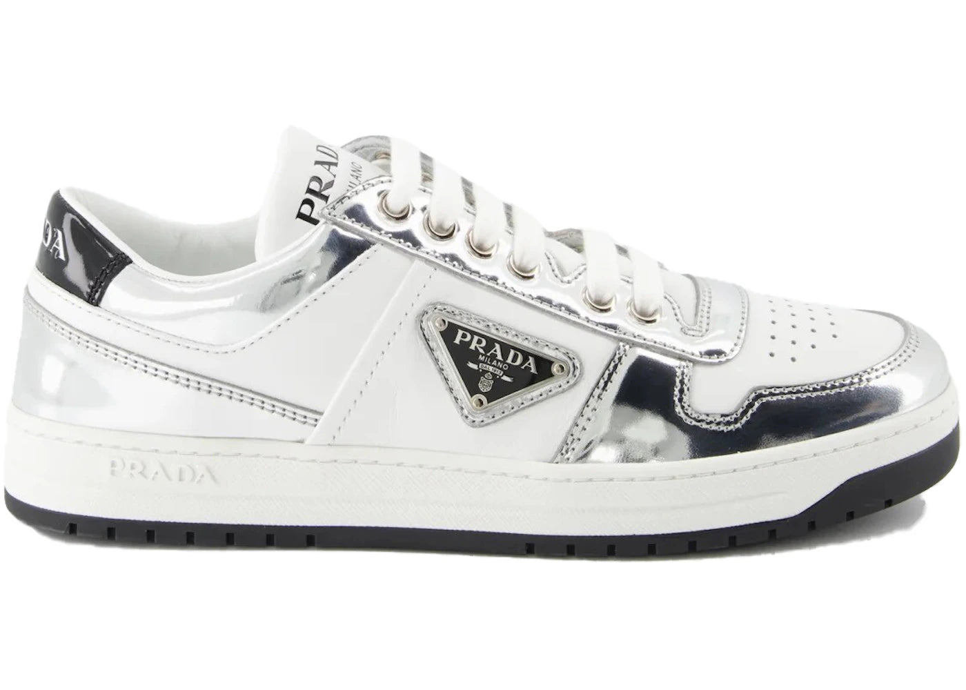 Prada Downtown Low Top White Metallic Silver (Women'S)
