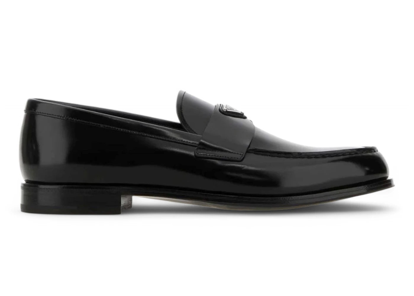 Prada Enamel-Triangle-Logo Slip-On Loafers Black