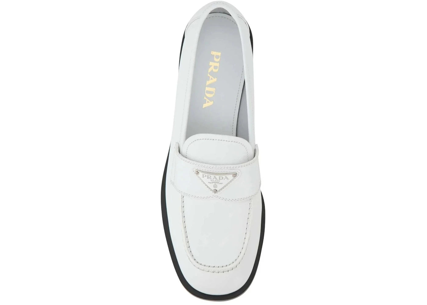 Prada Logo Plaque Brushed Loafers White Leather