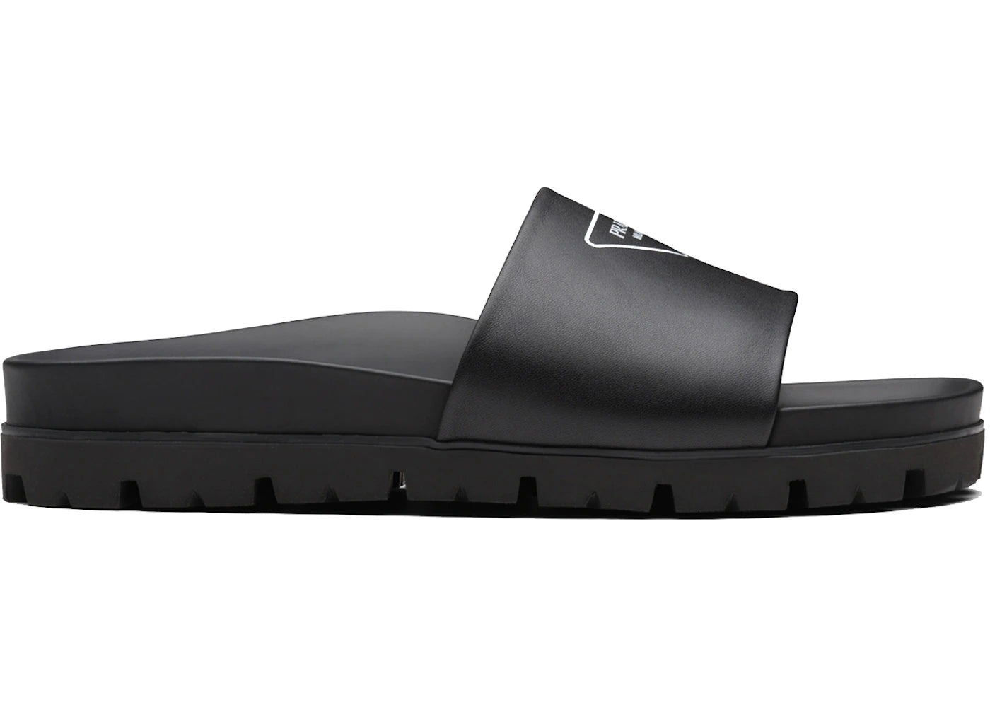 Prada Logo Slide Black Leather (Men'S)