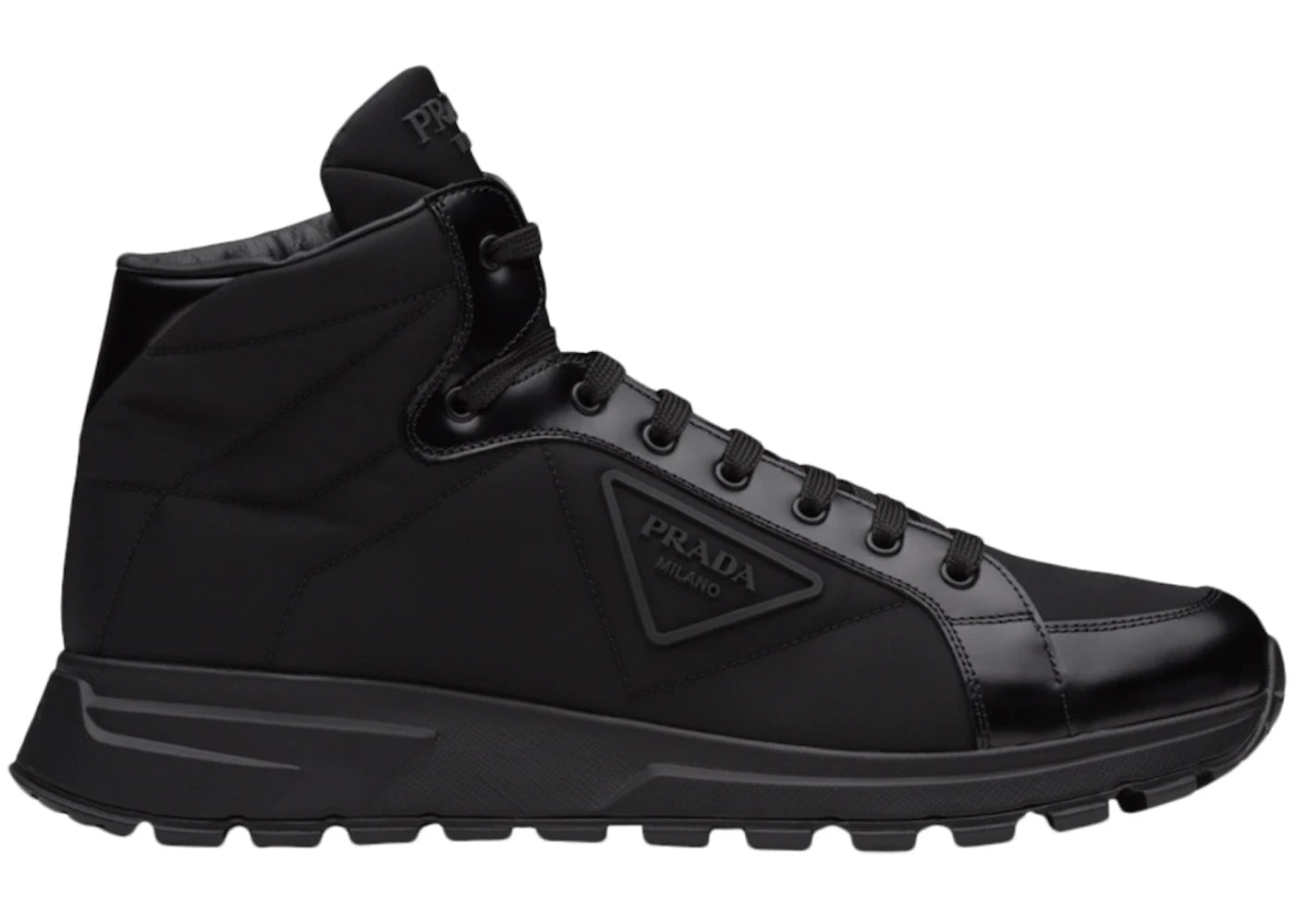Prada Prax 01 High Top Re-Nylon And Brushed Leather Black